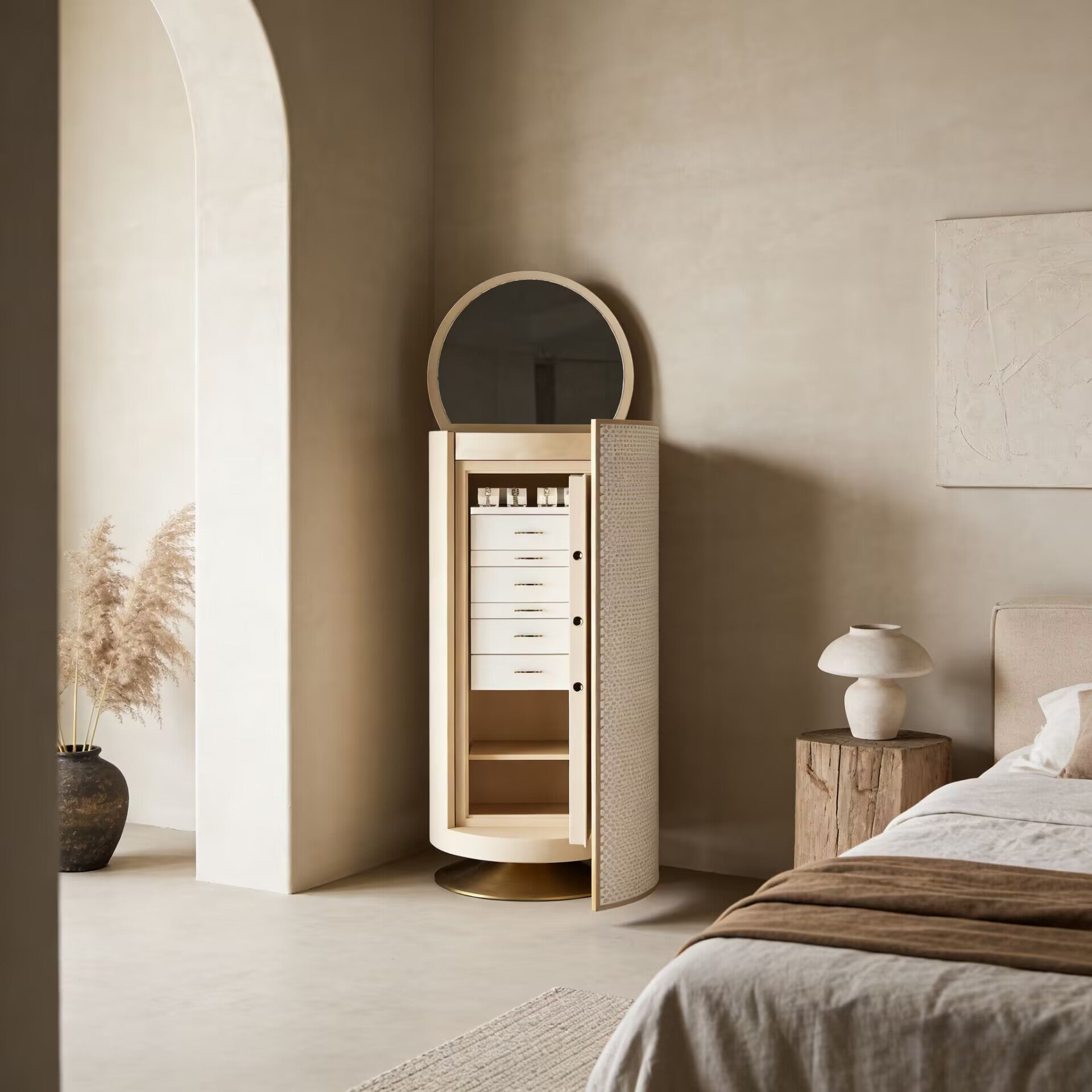 Gioia Noce High-End Leather Creativity Solid Wood Jewelry Cabinet