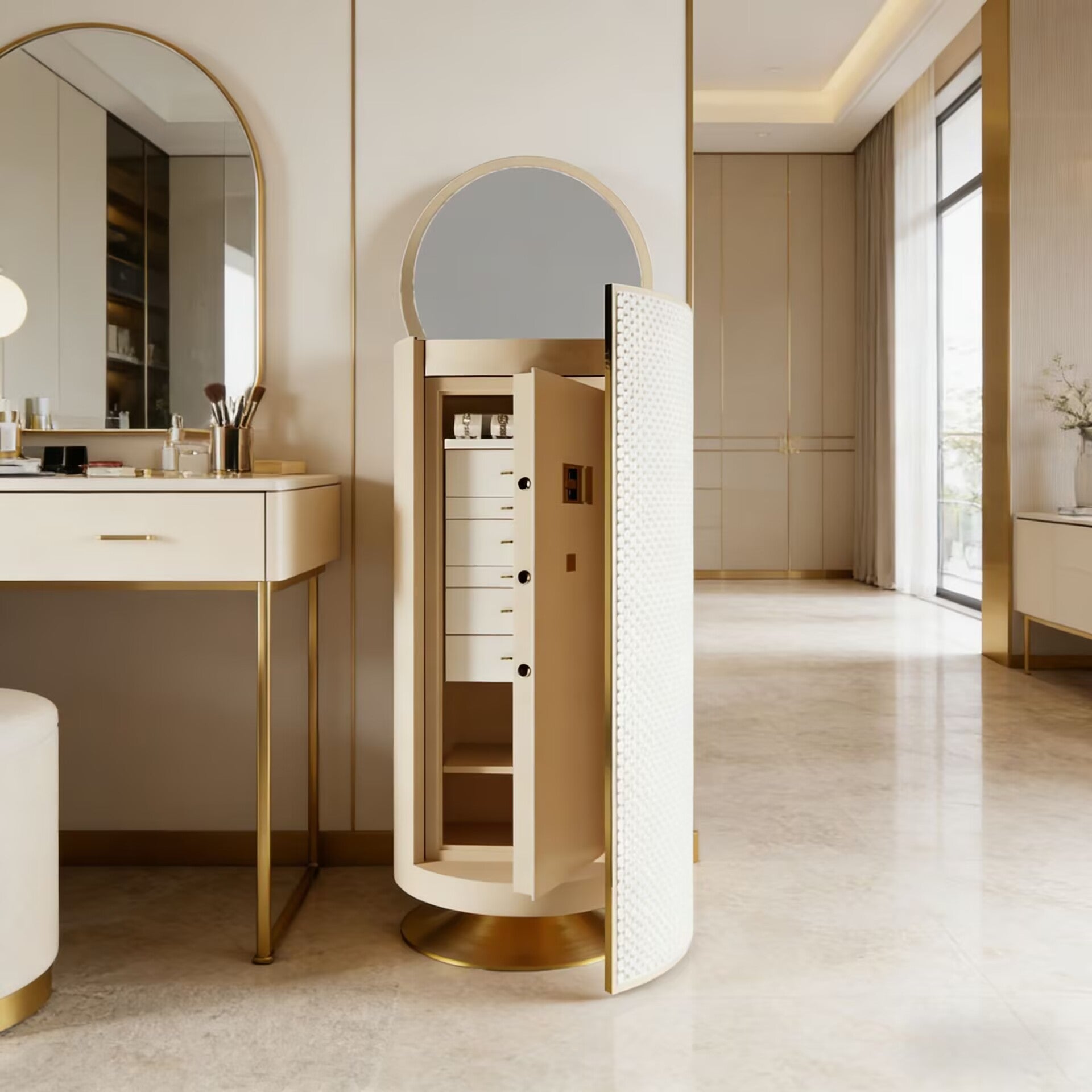 Gioia Noce High-End Leather Creativity Solid Wood Jewelry Cabinet