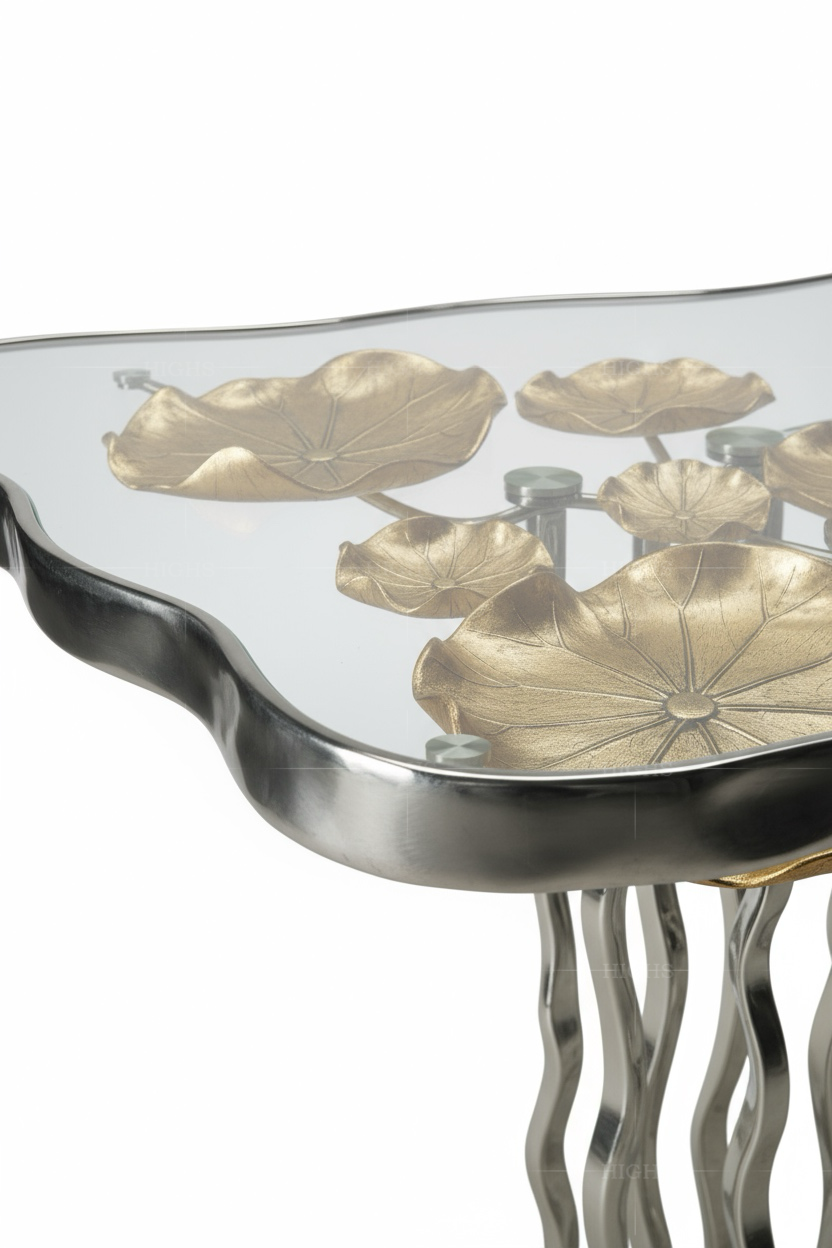 Transparent unique lotus design glass dining table