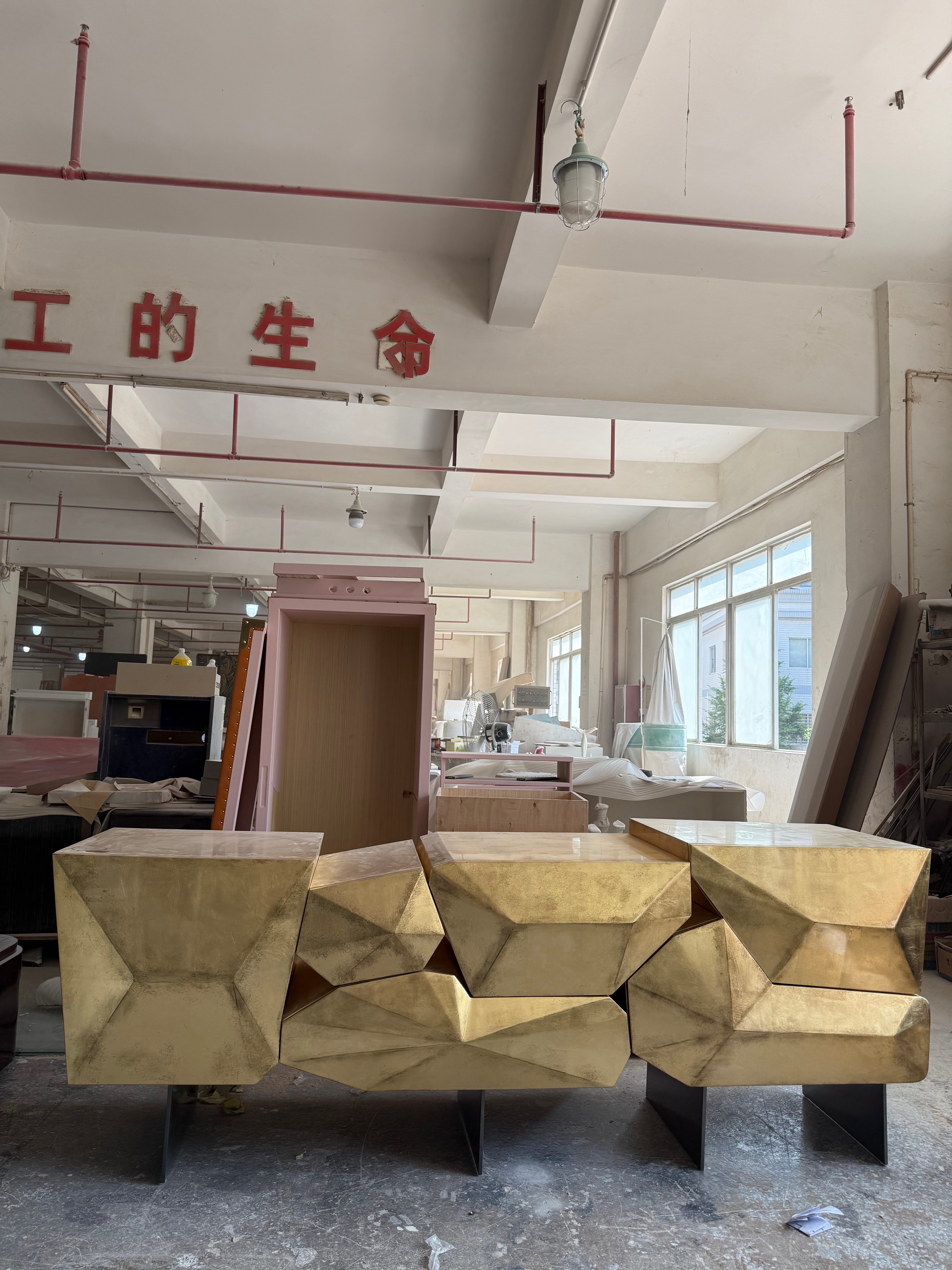 Solid wood irregular art Gold leaf sideboard