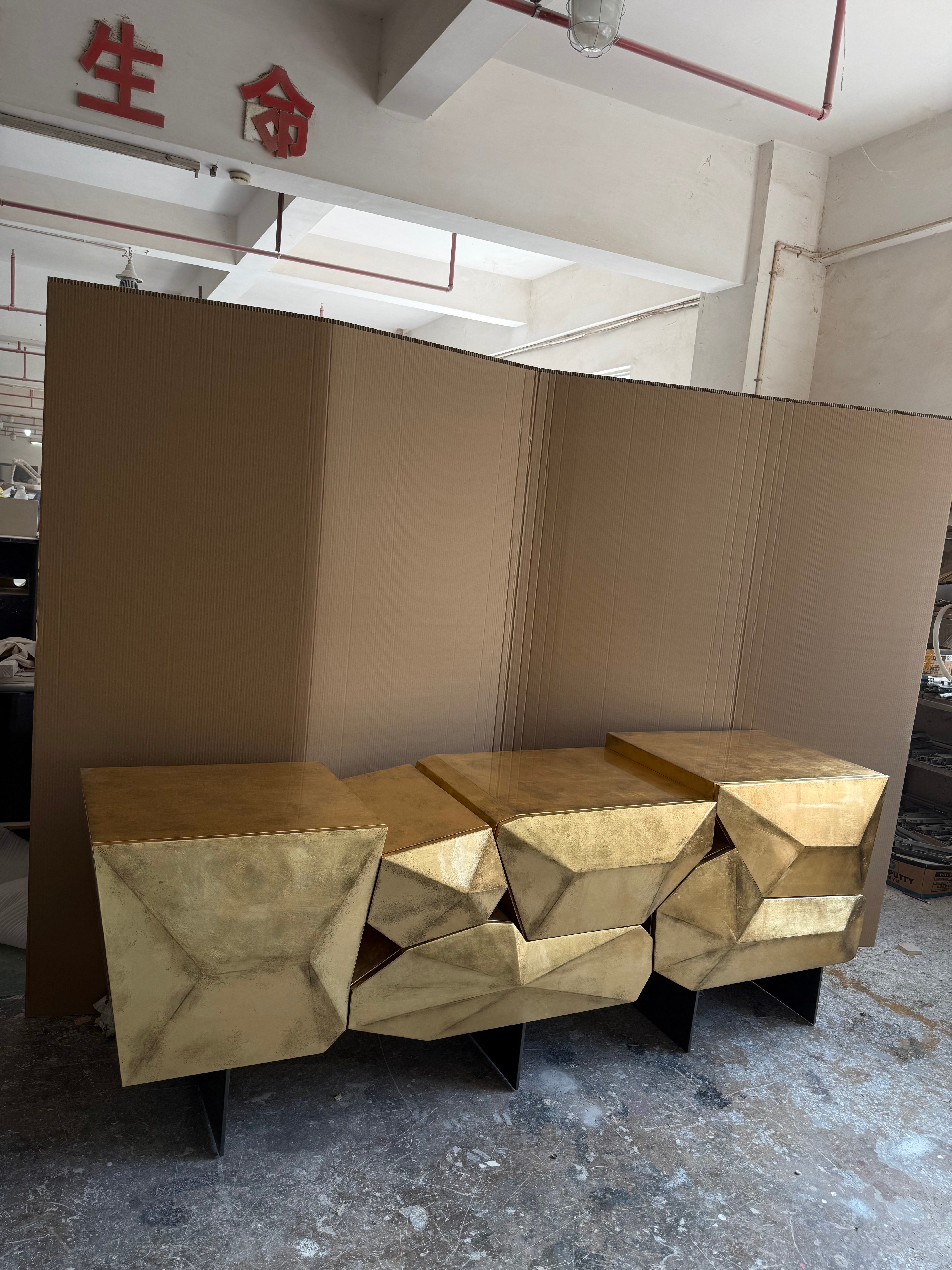 Solid wood irregular art Gold leaf sideboard