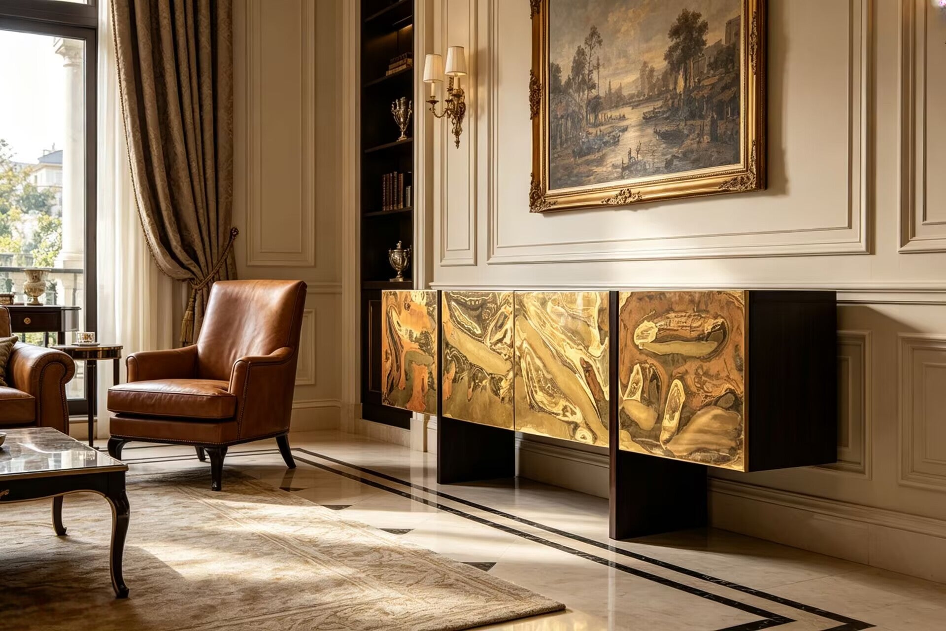 H20 Ebonized High Quality Unique Simple Solid Wood Brass Sideboard