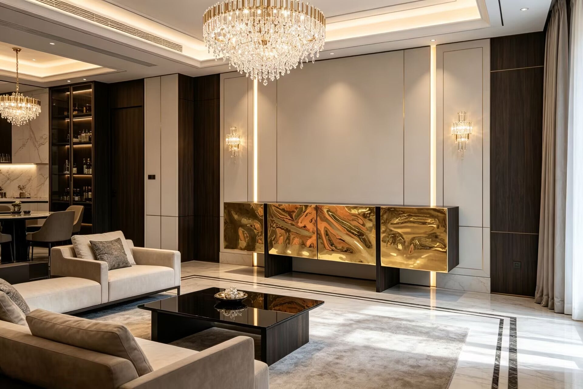 H20 Ebonized High Quality Unique Simple Solid Wood Brass Sideboard