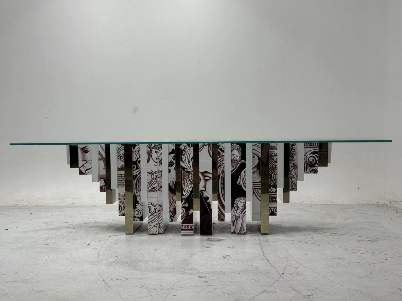 HERITAGE SEPIA DINING TABLE ART HAND-PAINTED FURNITURE