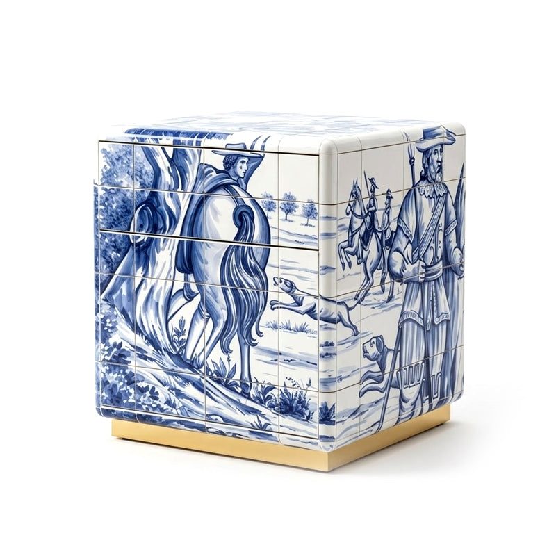 Heritage Italian Creativity Hand-Drawn Ceramics Small Nightstand