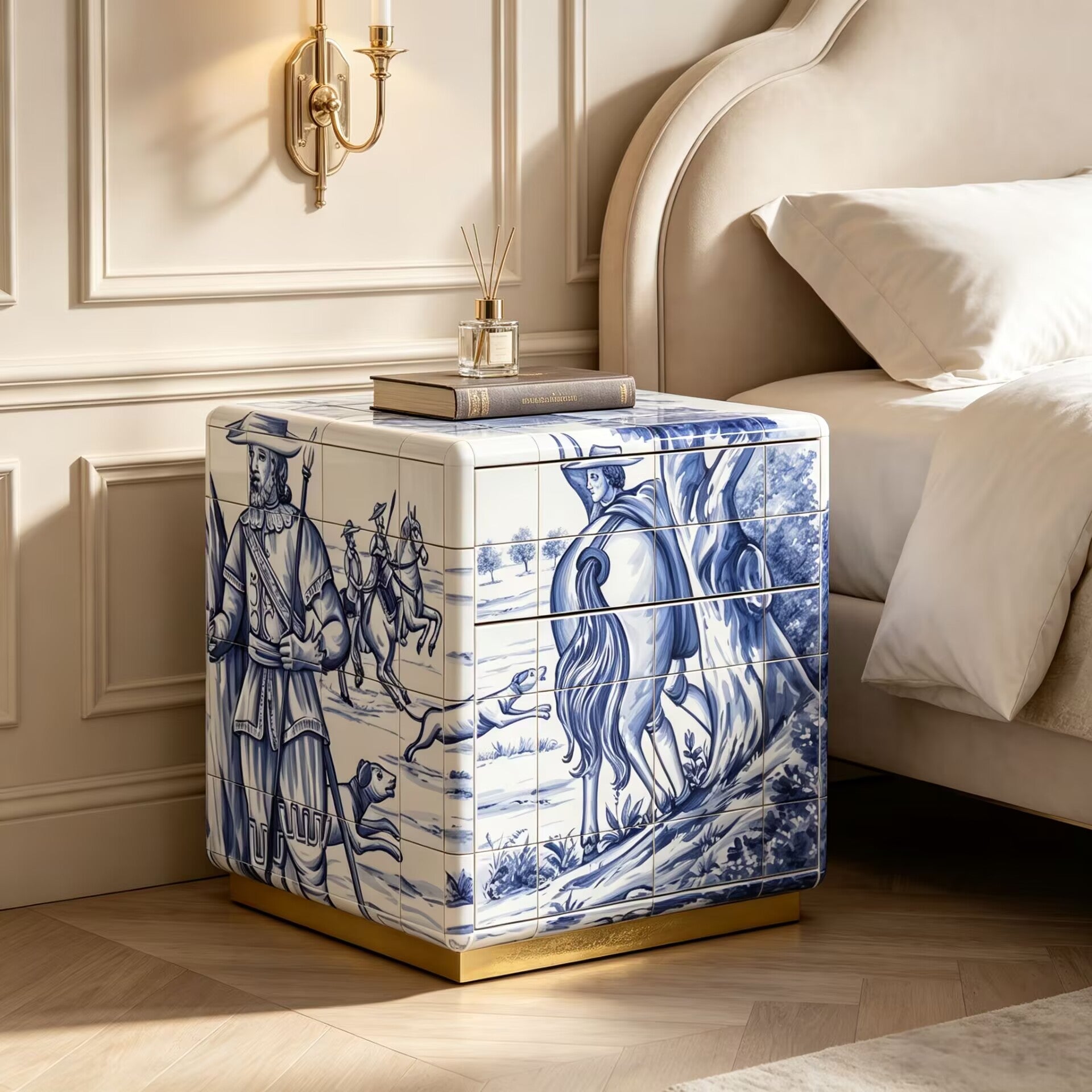 Heritage Italian Creativity Hand-Drawn Ceramics Small Nightstand