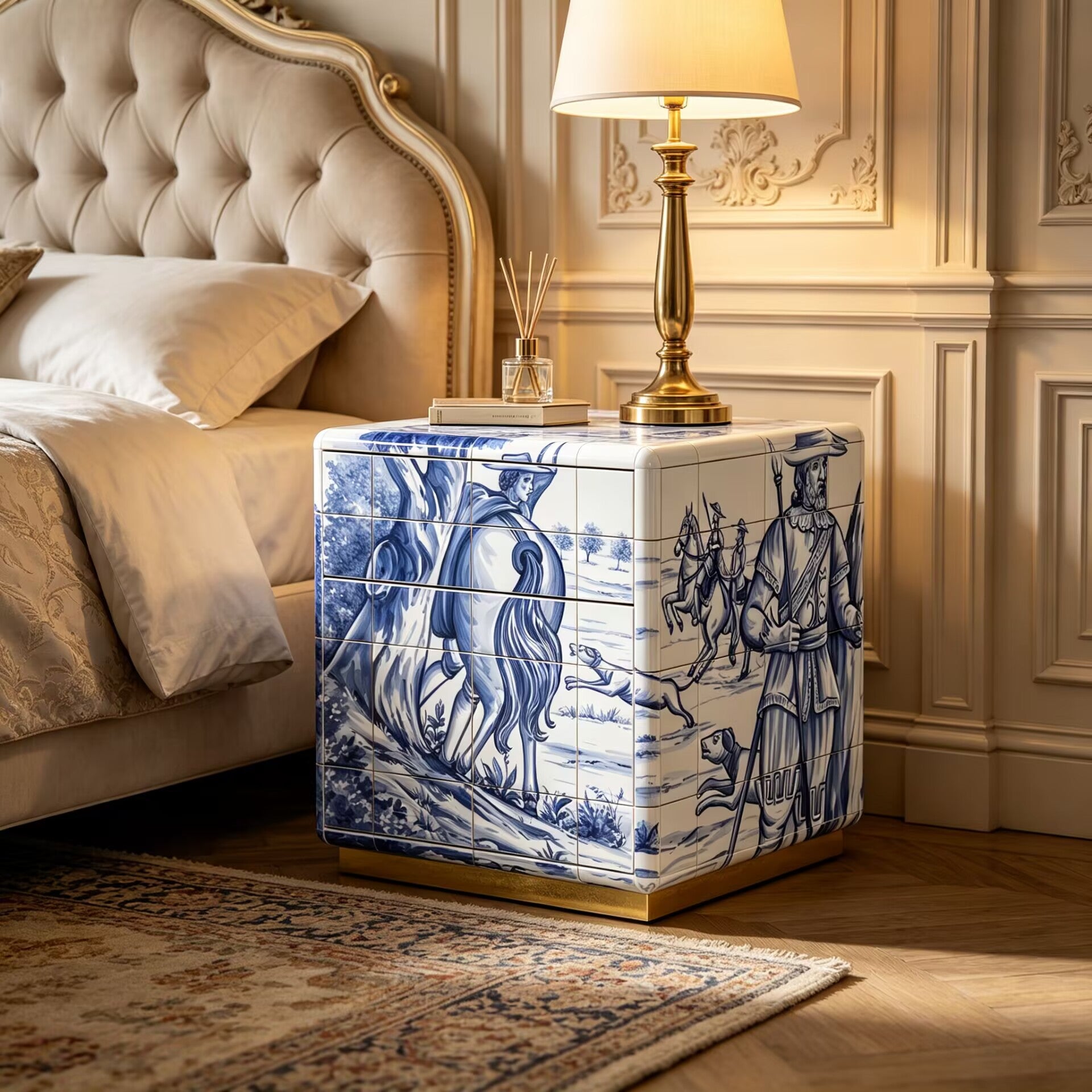 Heritage Italian Creativity Hand-Drawn Ceramics Small Nightstand