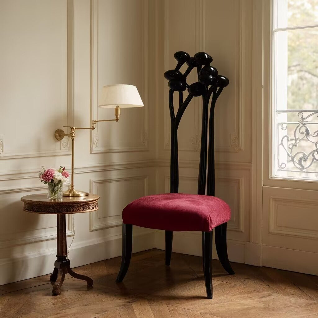 Luxurious Artistic Carving Solid Wood Simple Fabric High-Backed Chair