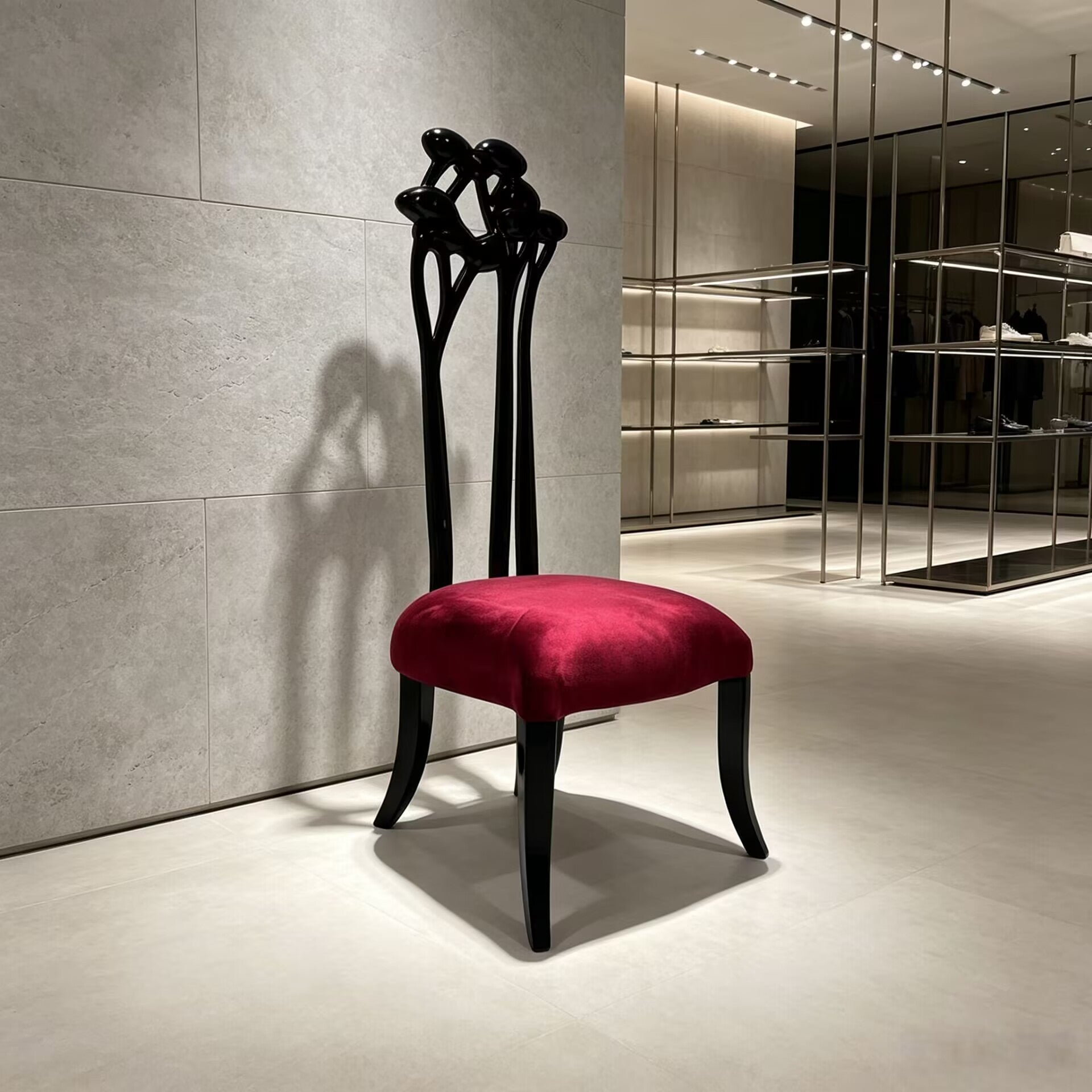 Luxurious Artistic Carving Solid Wood Simple Fabric High-Backed Chair