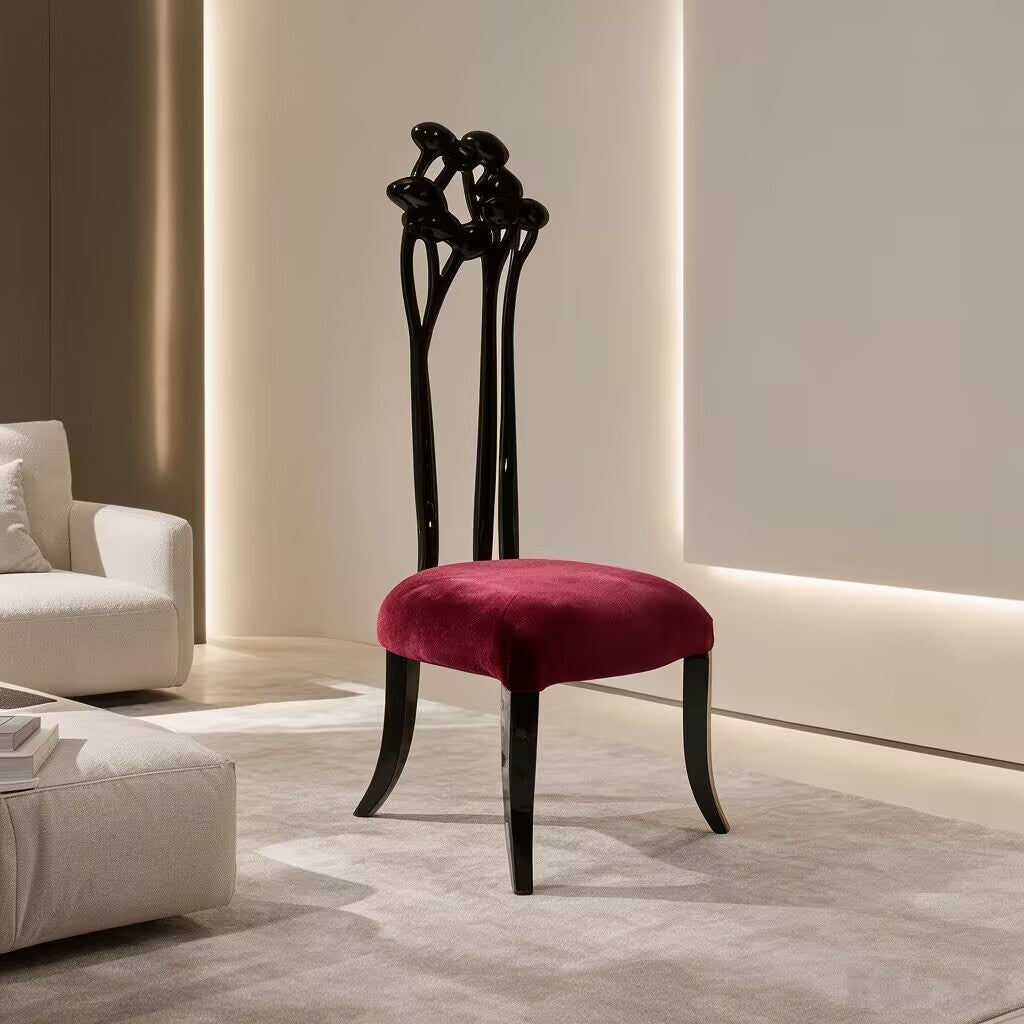 Luxurious Artistic Carving Solid Wood Simple Fabric High-Backed Chair