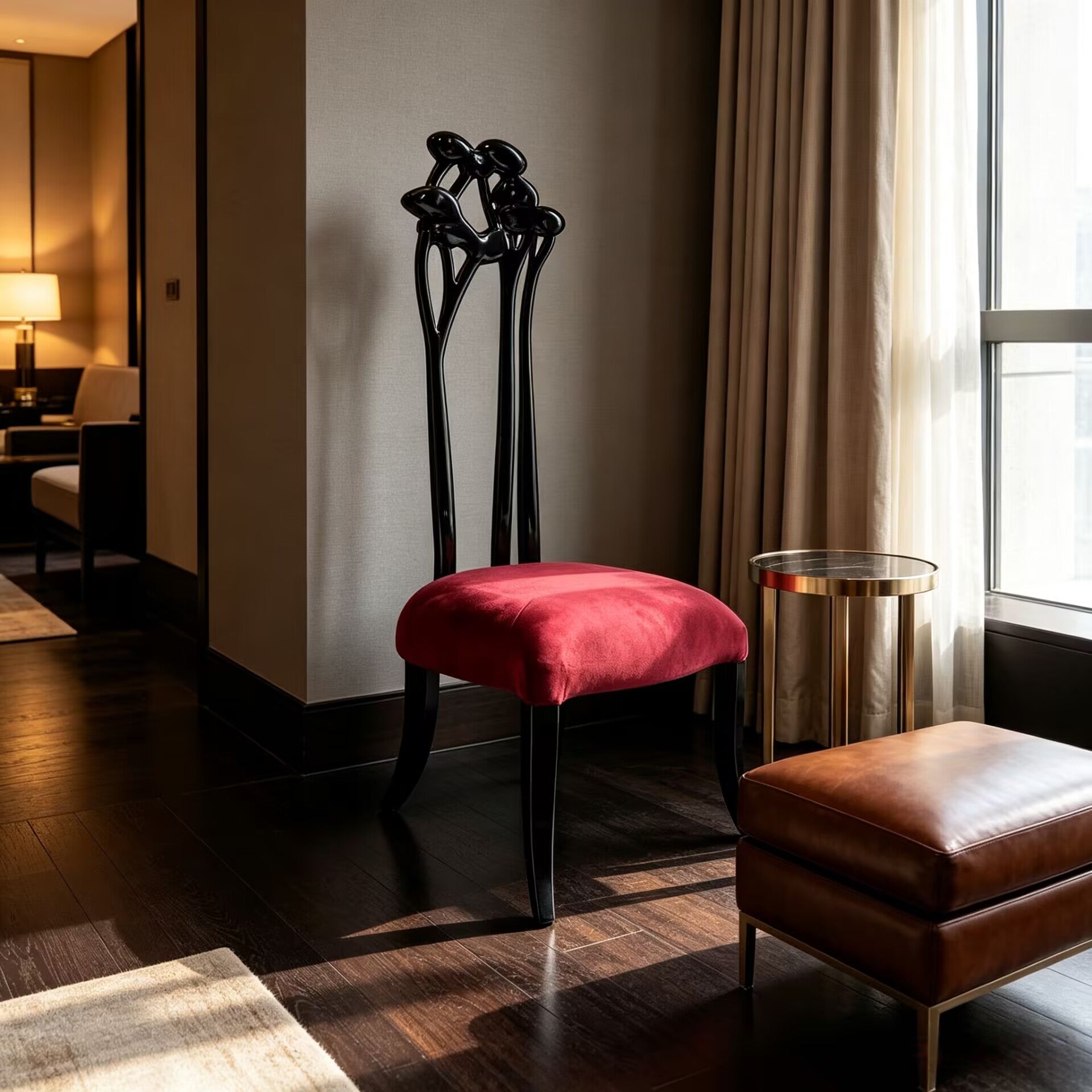 Luxurious Artistic Carving Solid Wood Simple Fabric High-Backed Chair