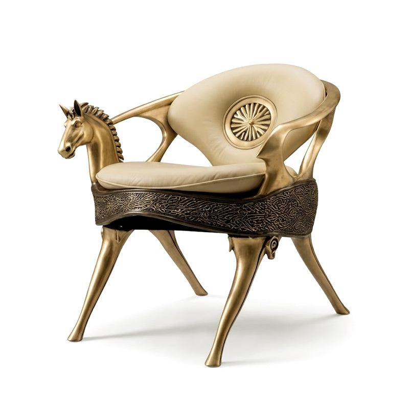 High Quality Leather Art Pure Copper Engraving Horse-Head Chair