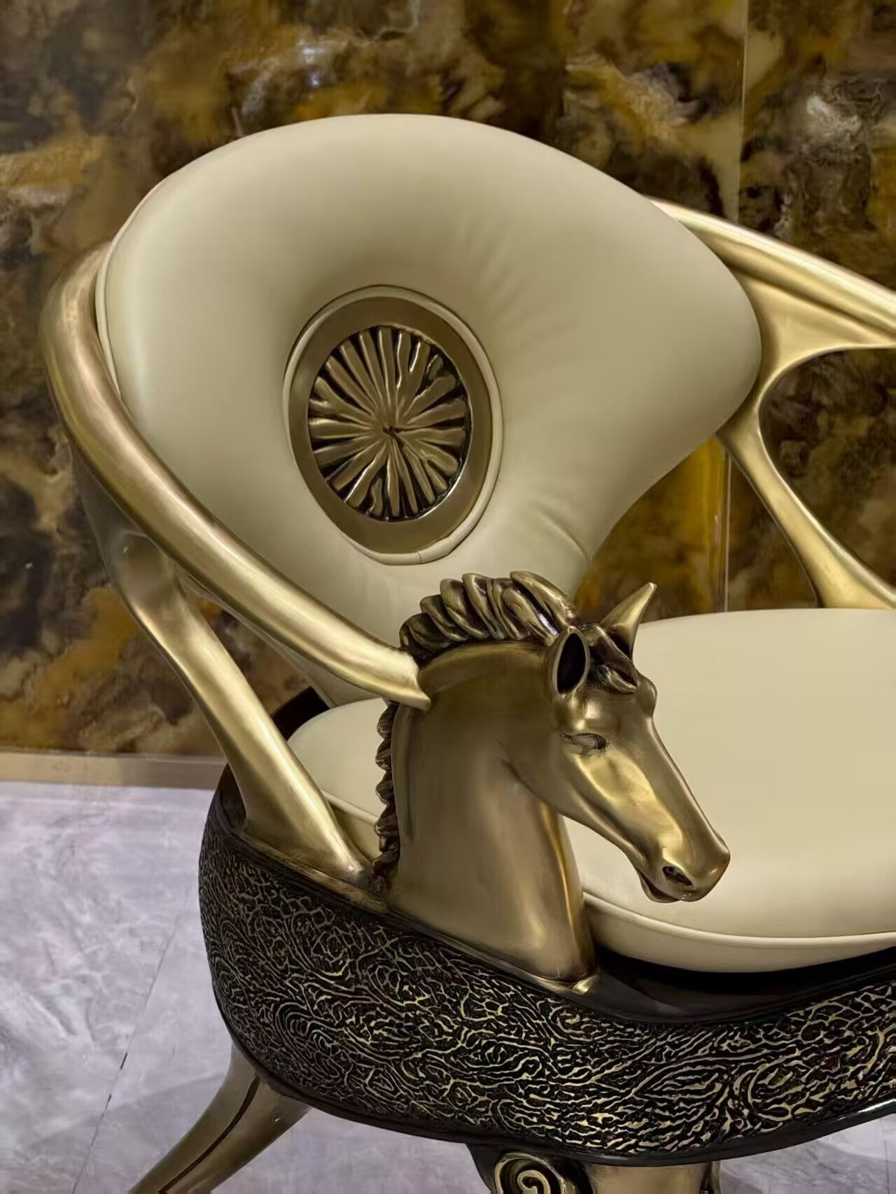 High Quality Leather Art Pure Copper Engraving Horse-Head Chair
