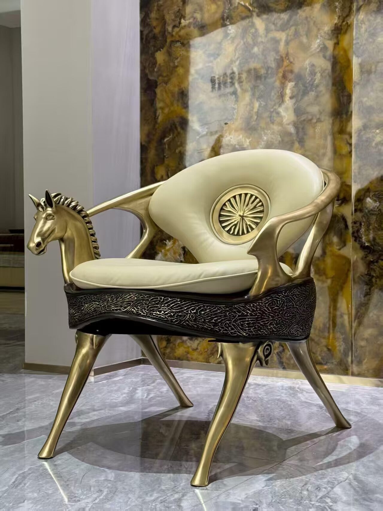High Quality Leather Art Pure Copper Engraving Horse-Head Chair