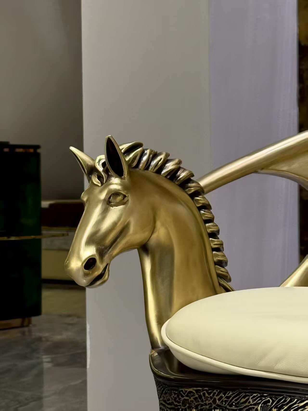 High Quality Leather Art Pure Copper Engraving Horse-Head Chair