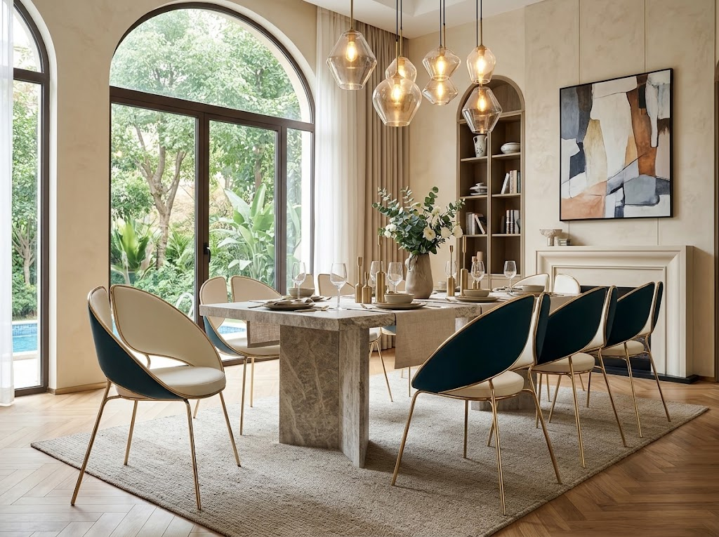 Hyoku Villa Modern Creativity Metal Upscale Fabric Dining Chair