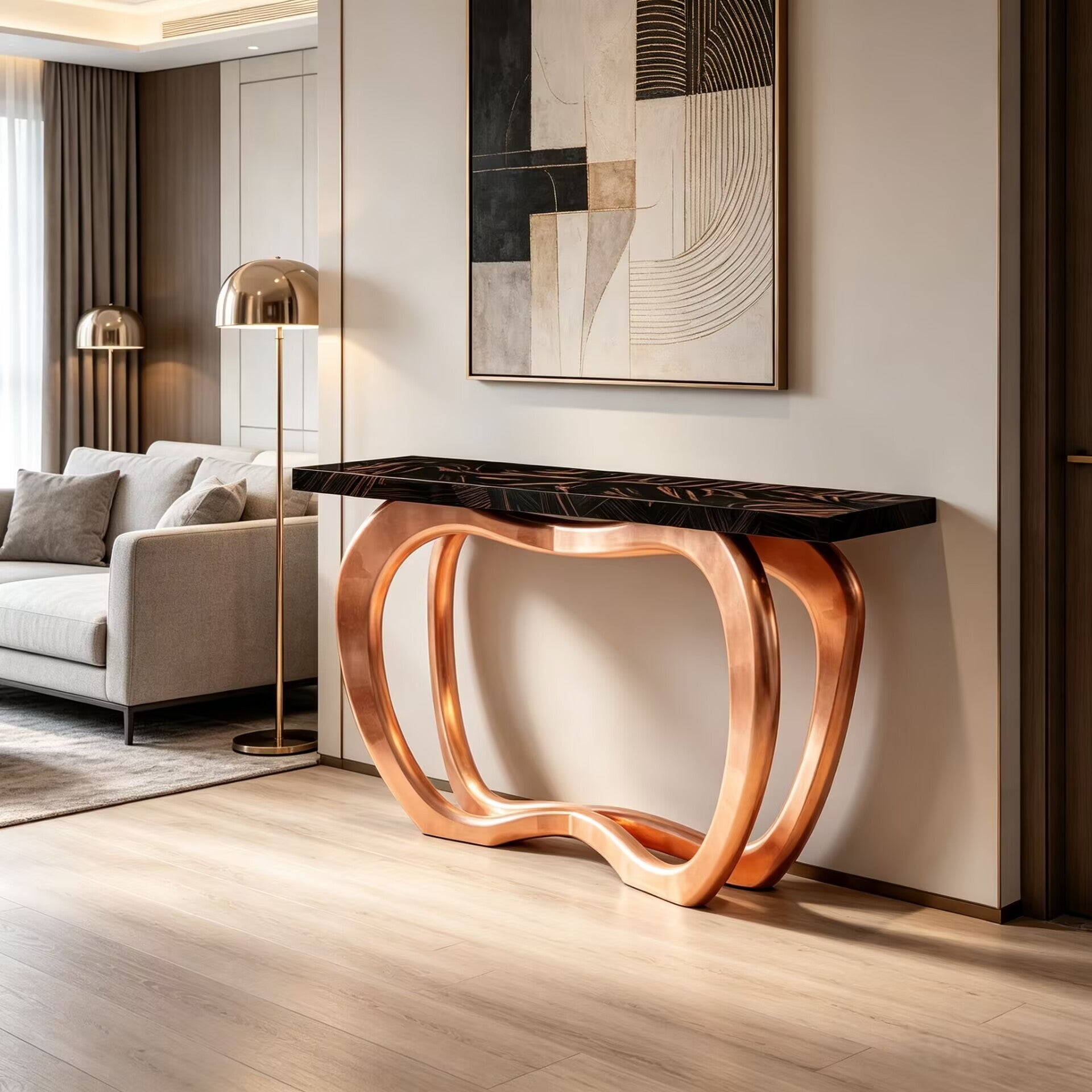 Infinity Irregular Metal Designer Minimalist Solid Wood Console