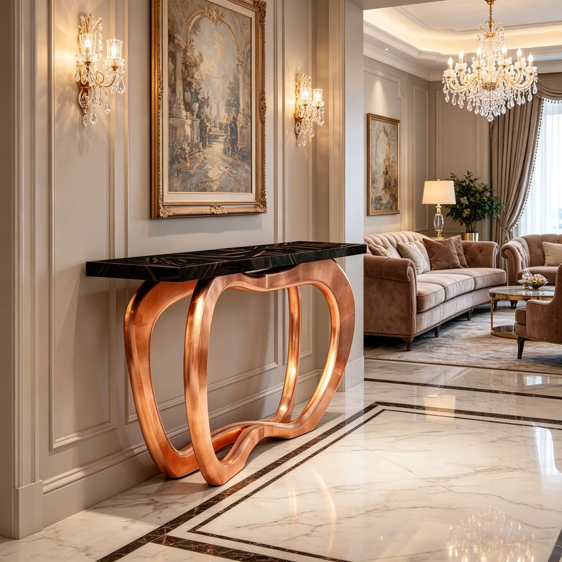Infinity Irregular Metal Designer Minimalist Solid Wood Console