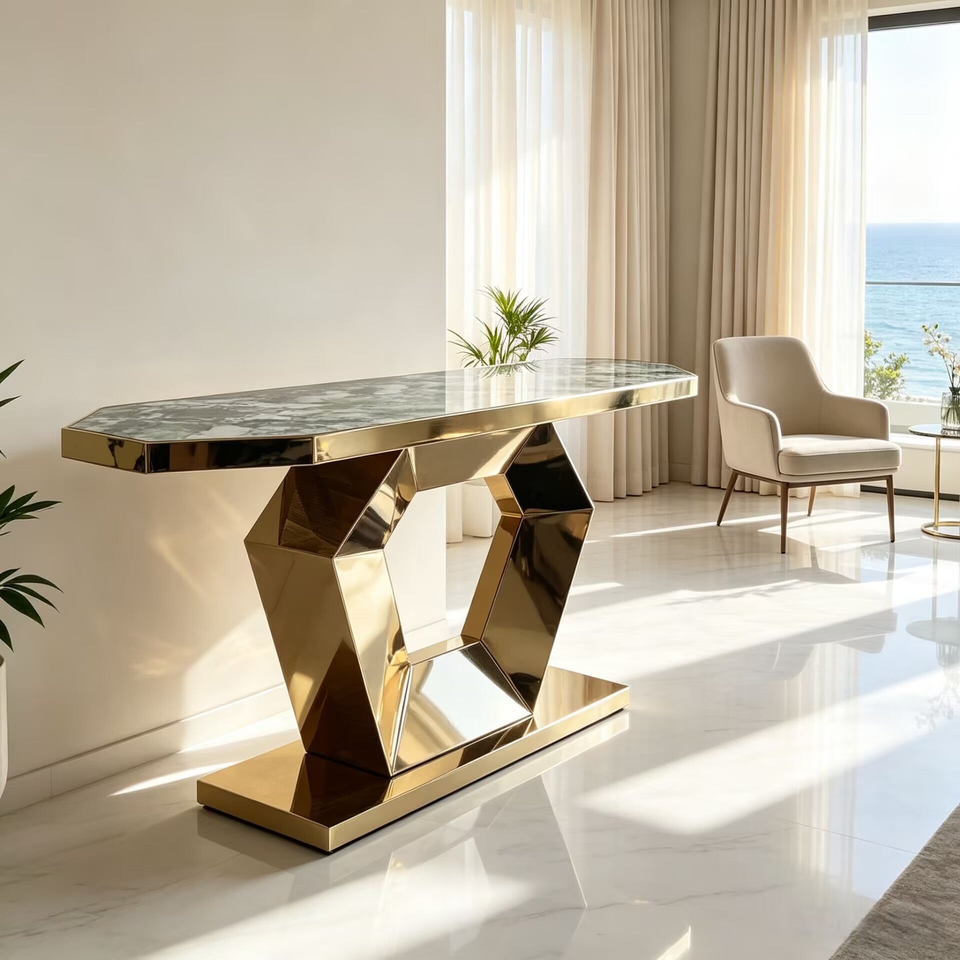 Infinity Italian Artistic Metal Minimalist Customize Marble Console