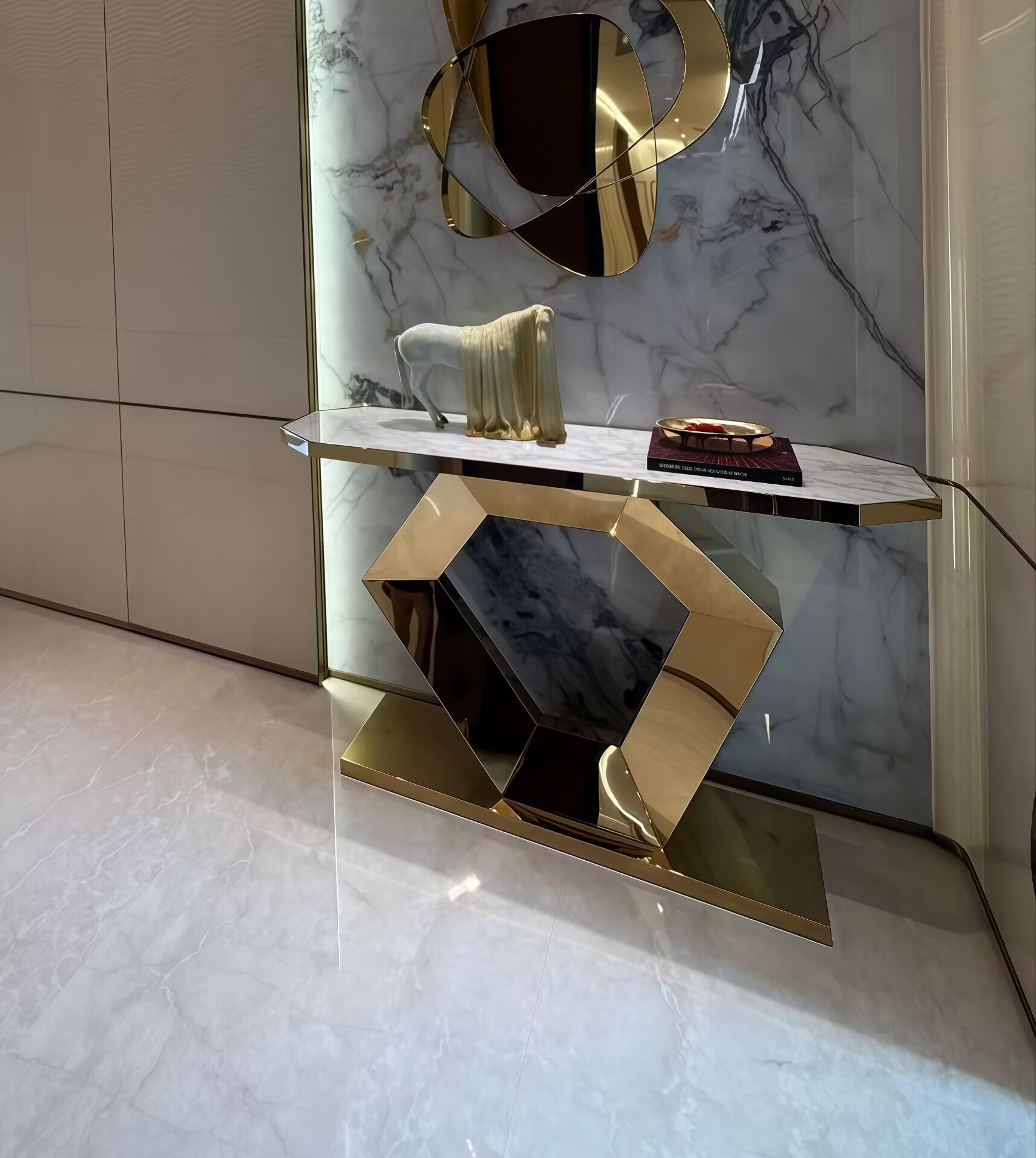 Infinity Italian Artistic Metal Minimalist Customize Marble Console