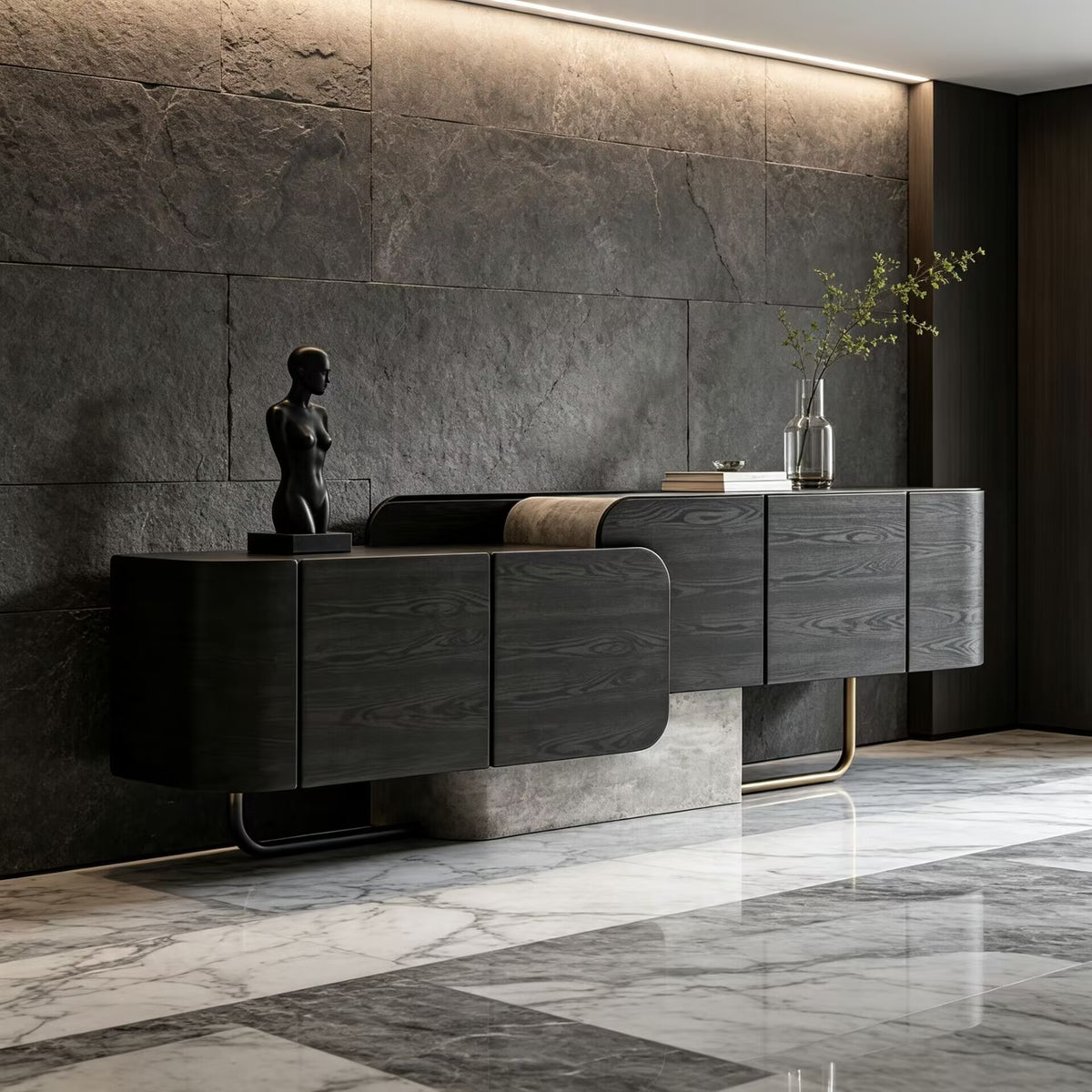 Itame Modern Minimalist Stone Creativity Solid Wood Sideboard