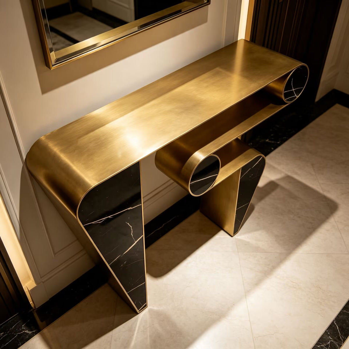 Kandinsky Italian-Style Creativity Black Gold Marble Designer Console