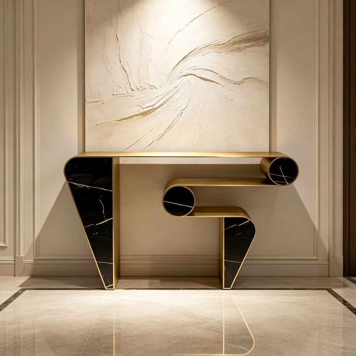 Kandinsky Italian-Style Creativity Black Gold Marble Designer Console
