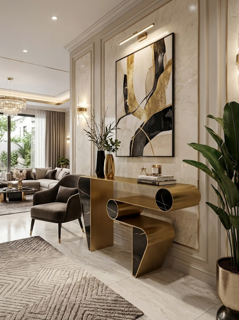 Kandinsky Italian-Style Creativity Black Gold Marble Designer Console