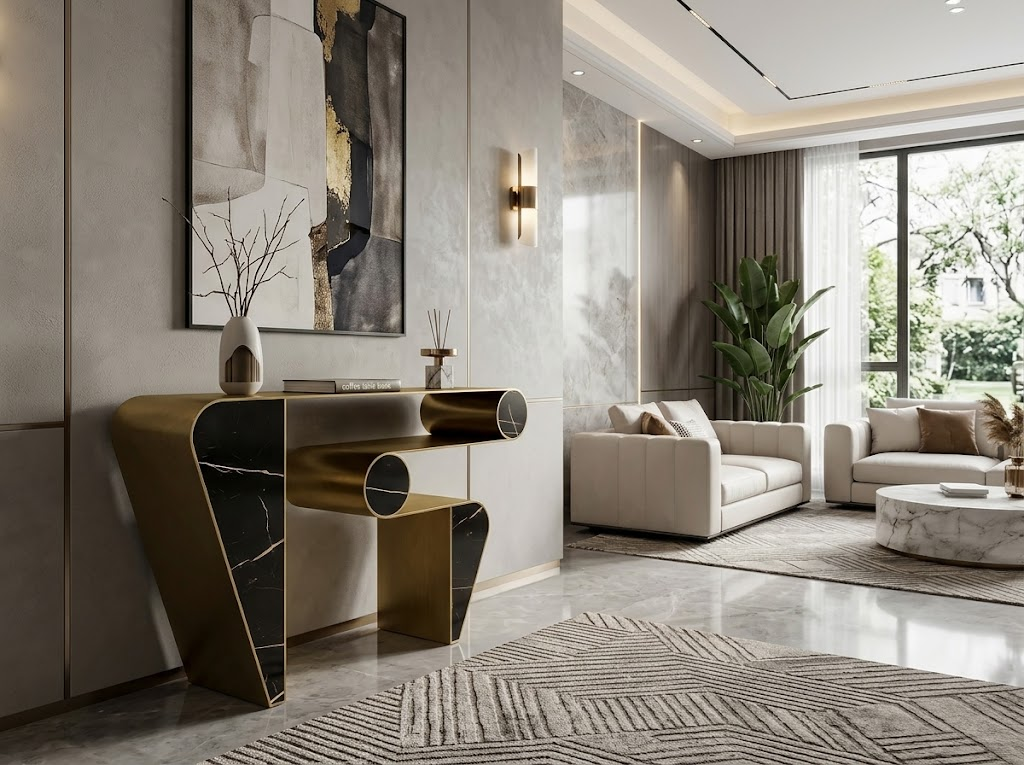 Kandinsky Italian-Style Creativity Black Gold Marble Designer Console