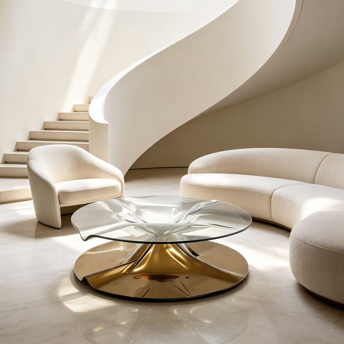 Kiera Living Room Designer Upscale Artistic Round Glass Coffee Table