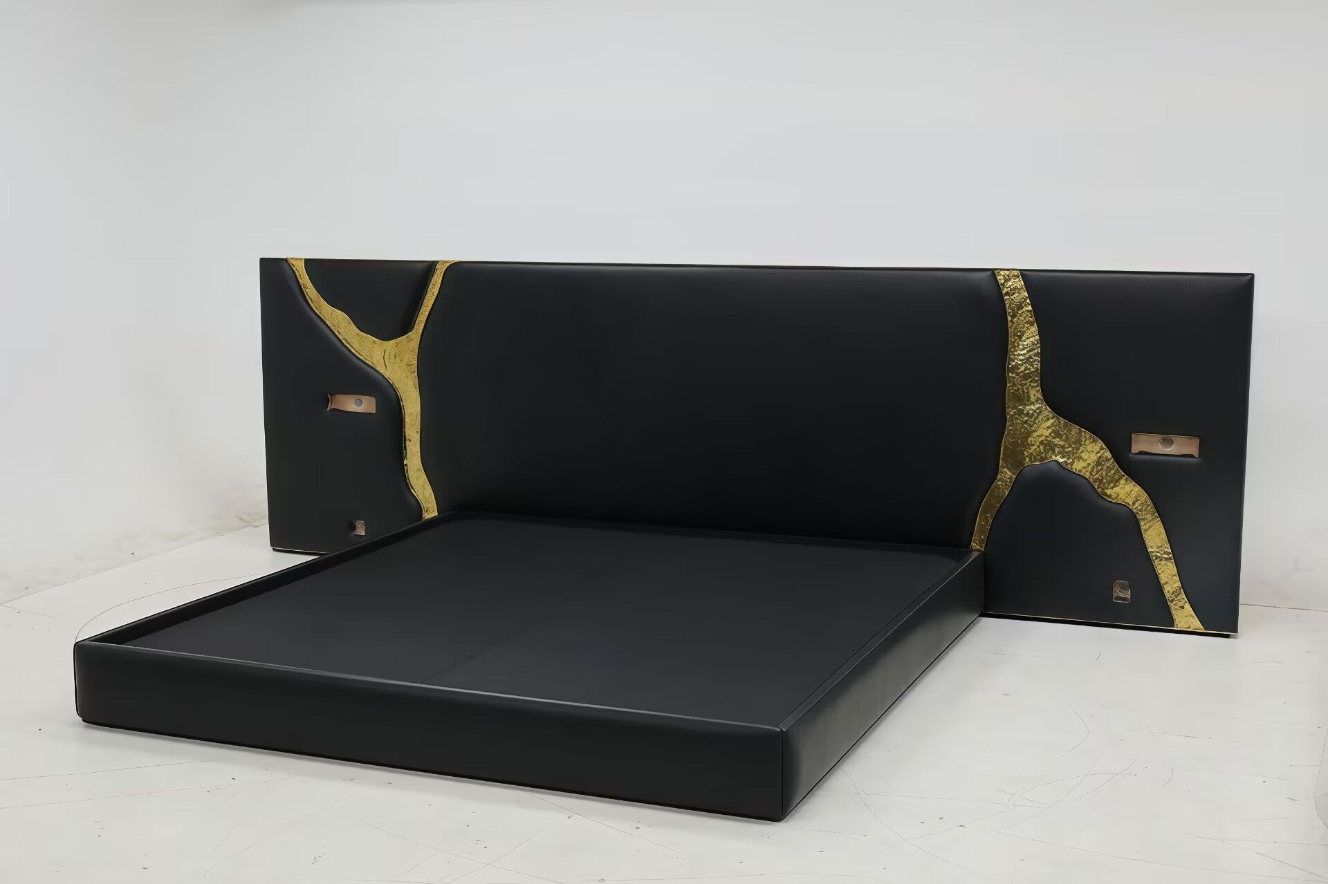 LAPIAZ BLACK Modern light luxury matte leather double bed