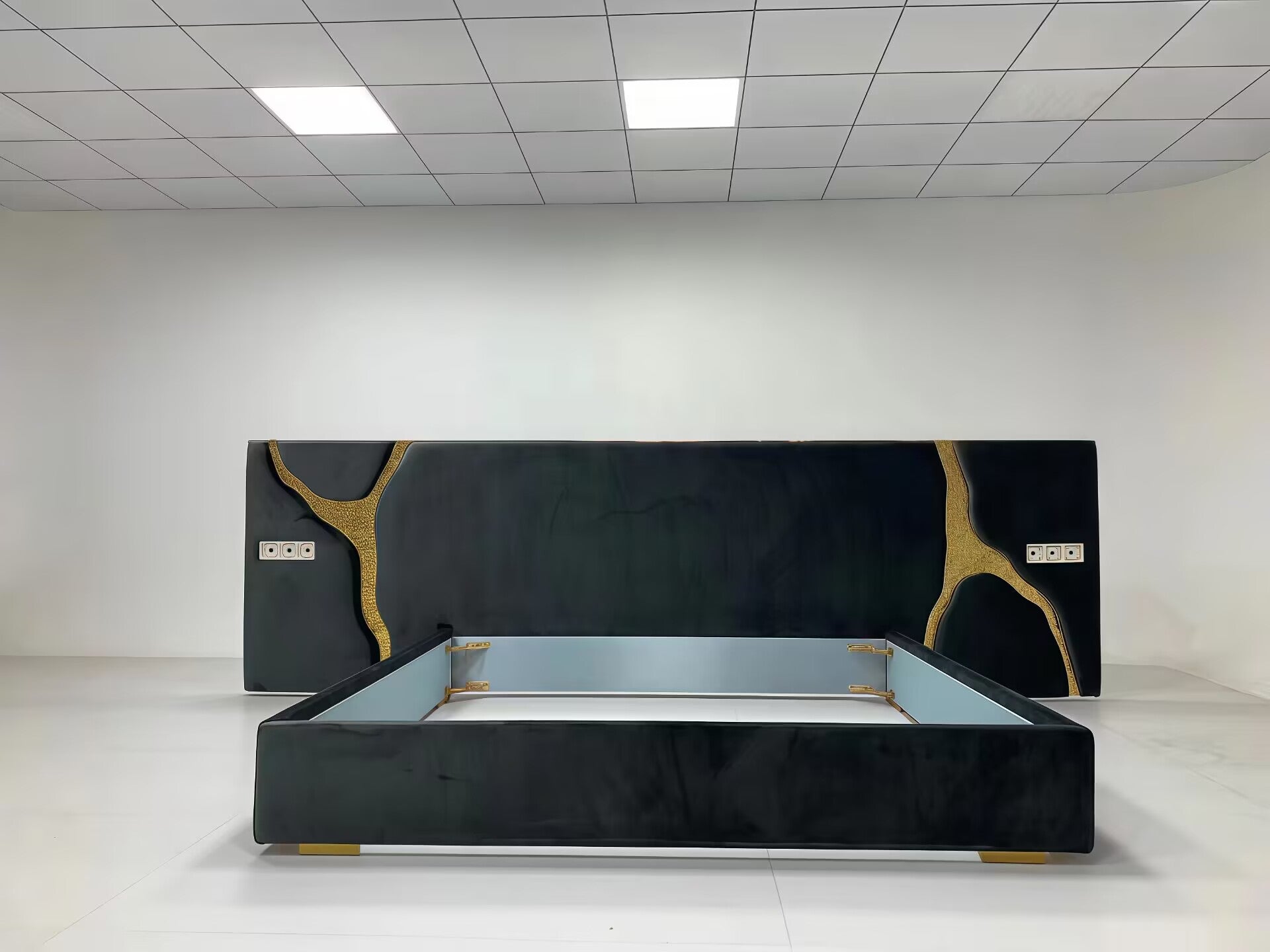 LAPIAZ BLACK Modern light luxury matte leather double bed