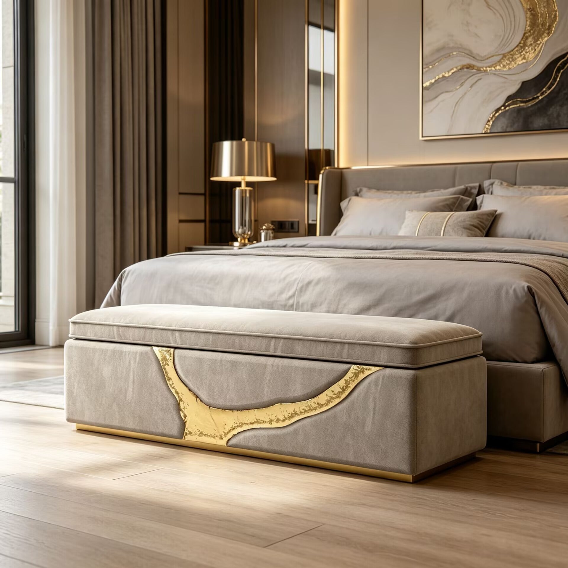 Lapiaz Modern Simple Metal Cracked Upscale Fabric Bed End Stool
