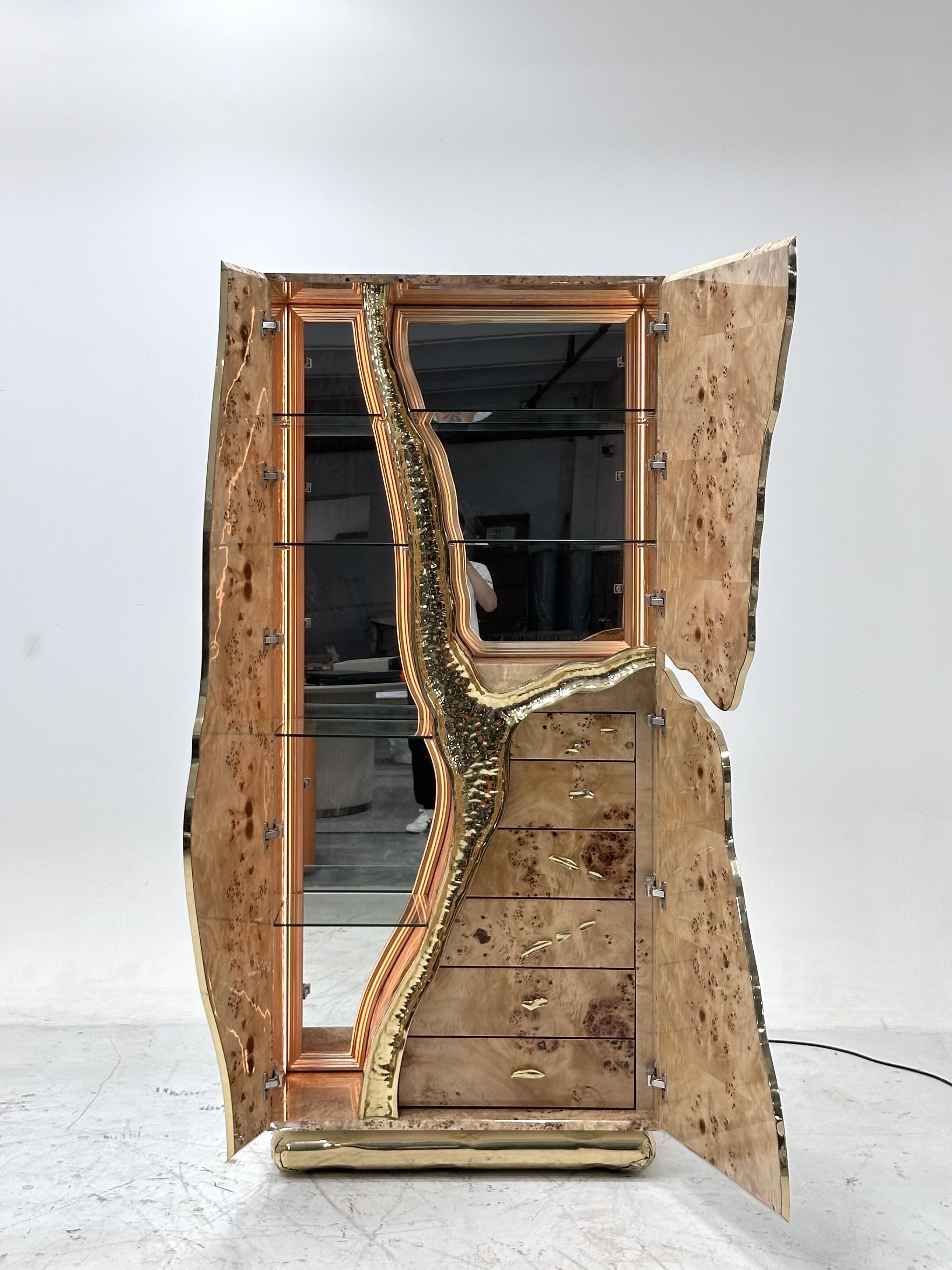 LAPIAZ Artistic creative brass crack solid wood cabinet