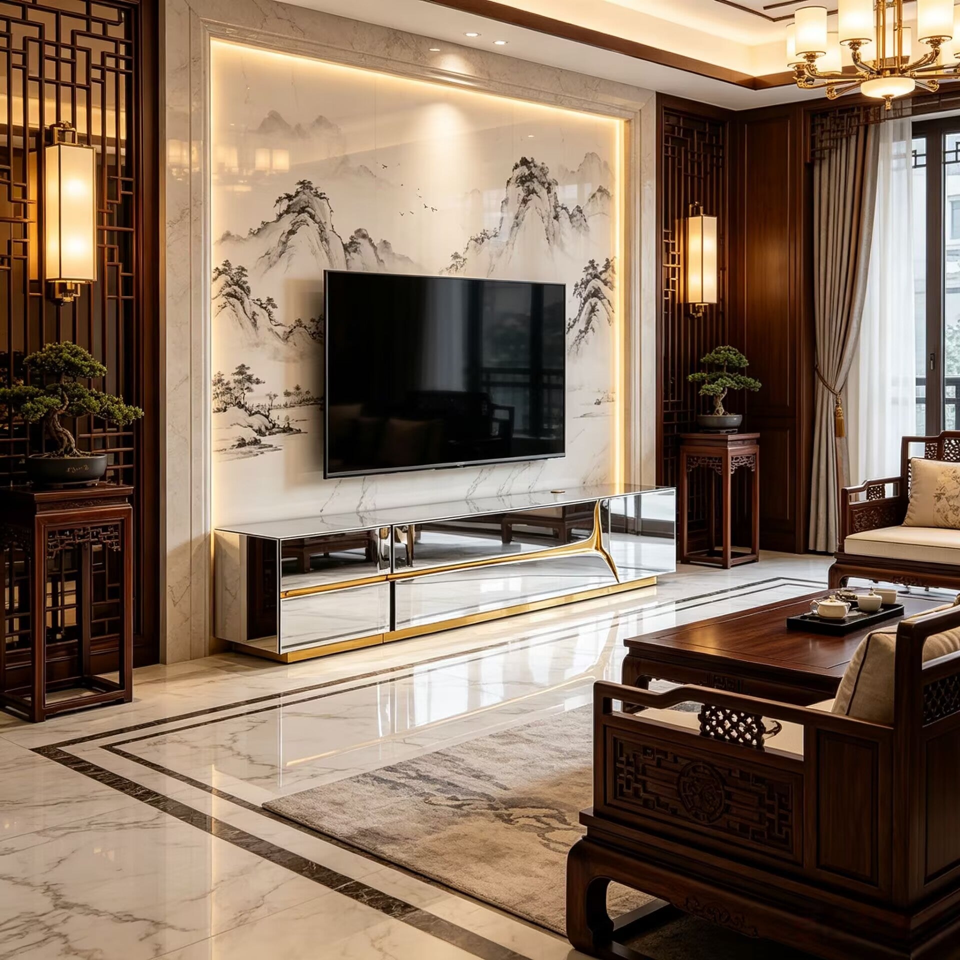 Lapiaz Italian High-End Solid Wood Artistic Metal Tv Cabinet