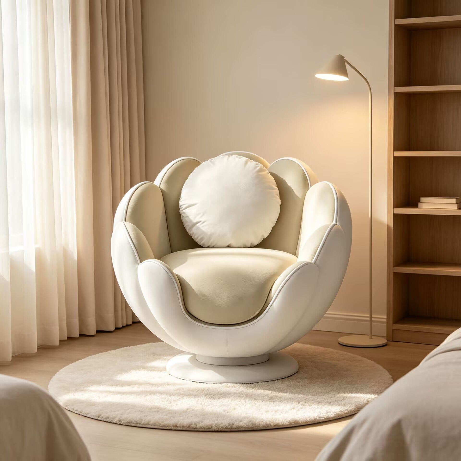 Lotus Art Unique Irregular Solid Wood Upscale Fabric Armchair