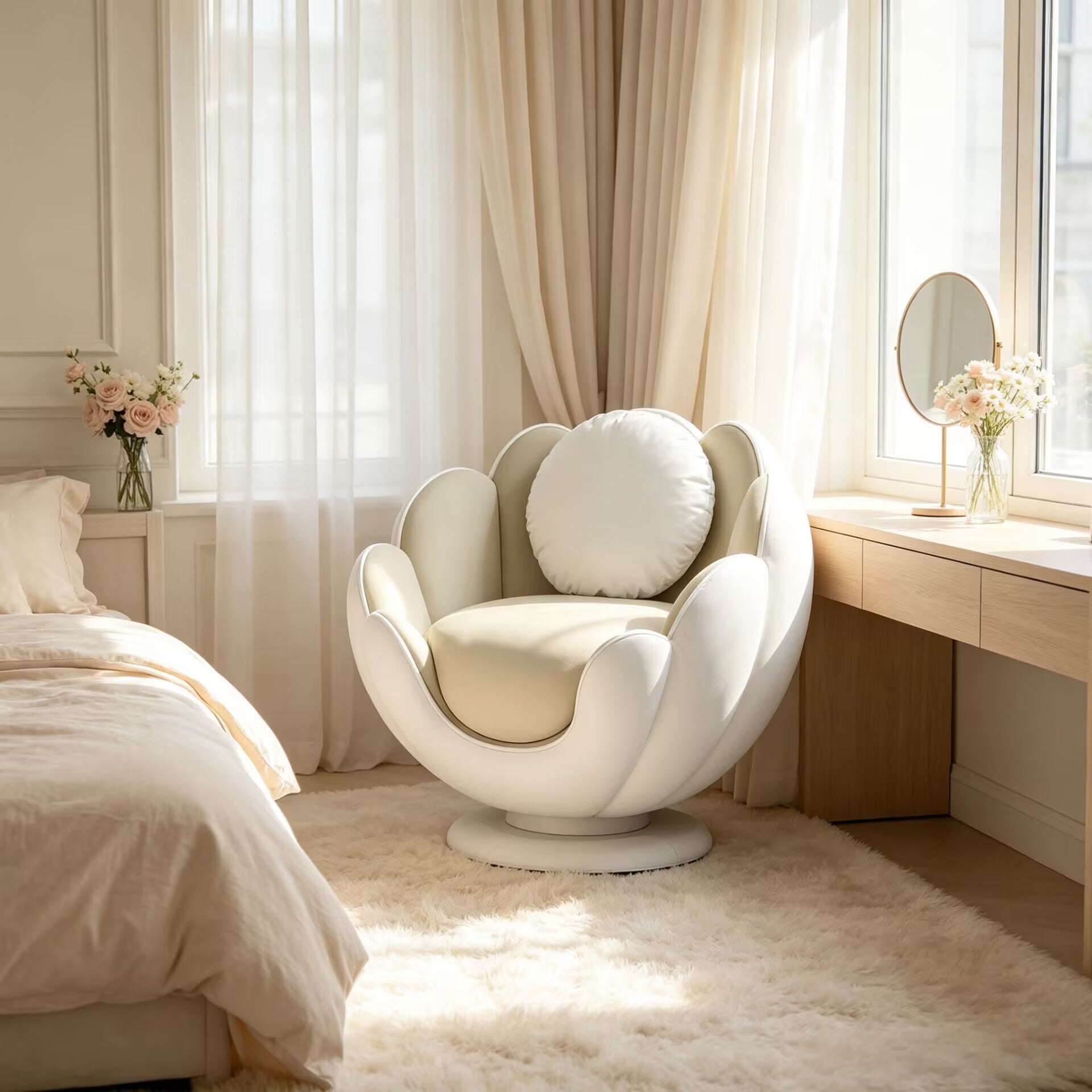 Lotus Art Unique Irregular Solid Wood Upscale Fabric Armchair