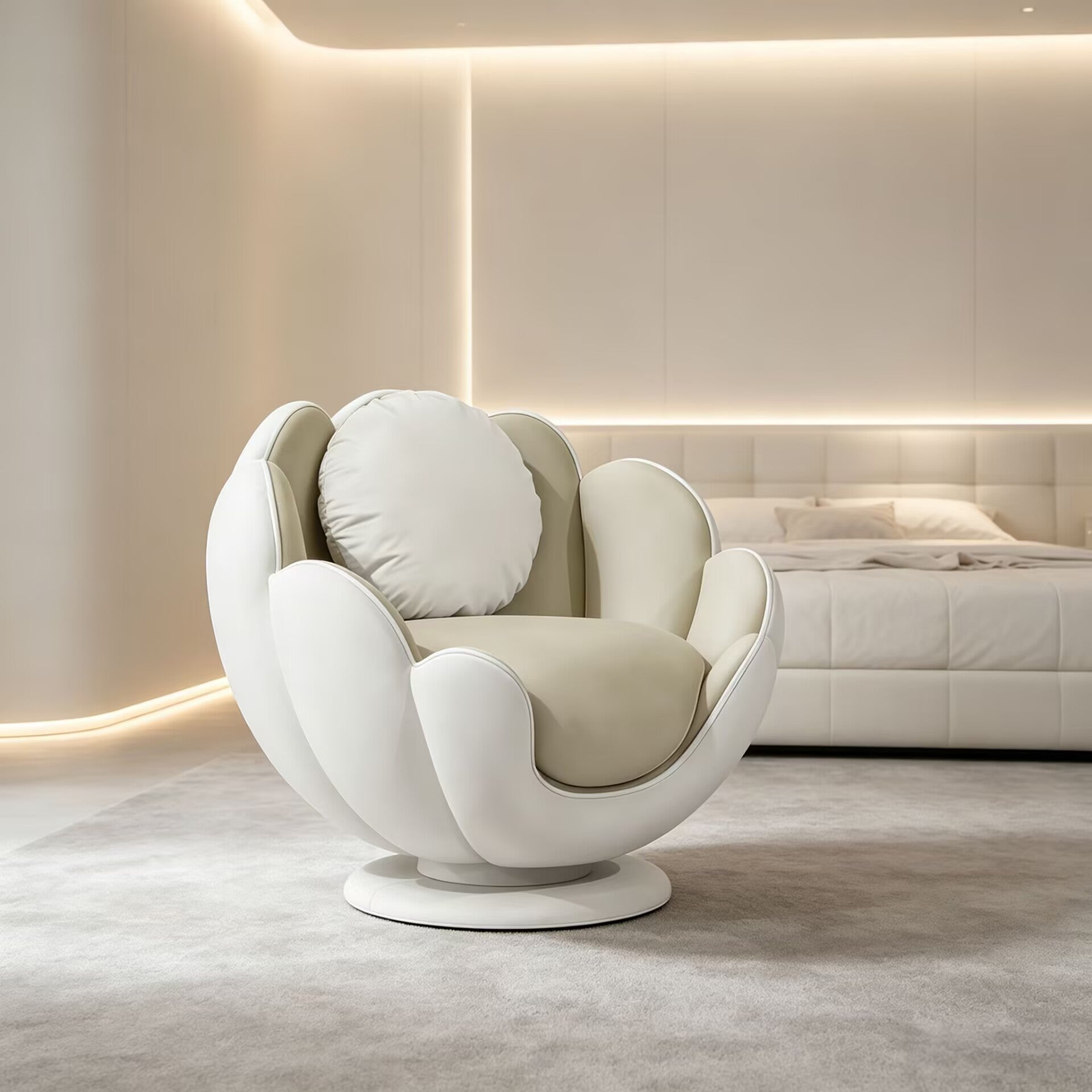 Lotus Art Unique Irregular Solid Wood Upscale Fabric Armchair