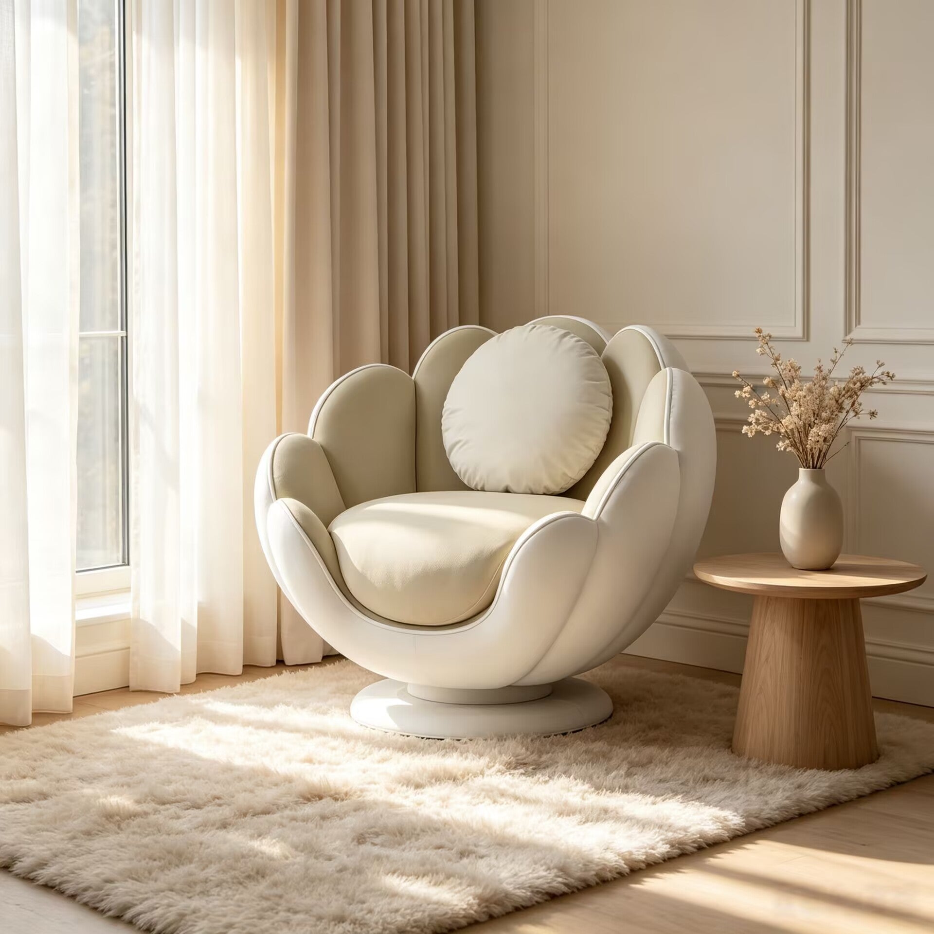 Lotus Art Unique Irregular Solid Wood Upscale Fabric Armchair