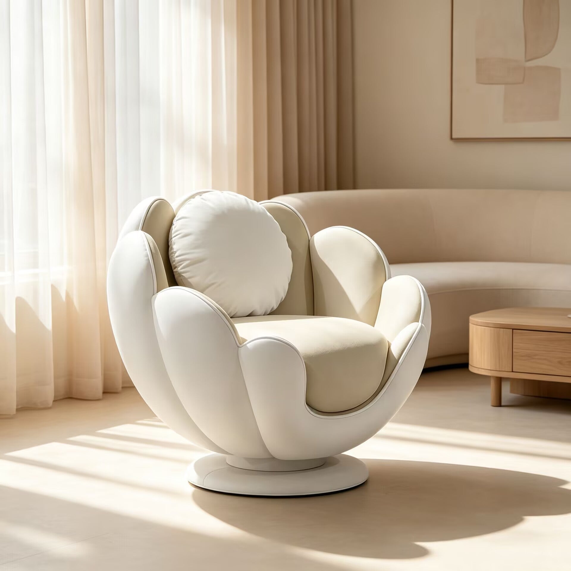 Lotus Art Unique Irregular Solid Wood Upscale Fabric Armchair