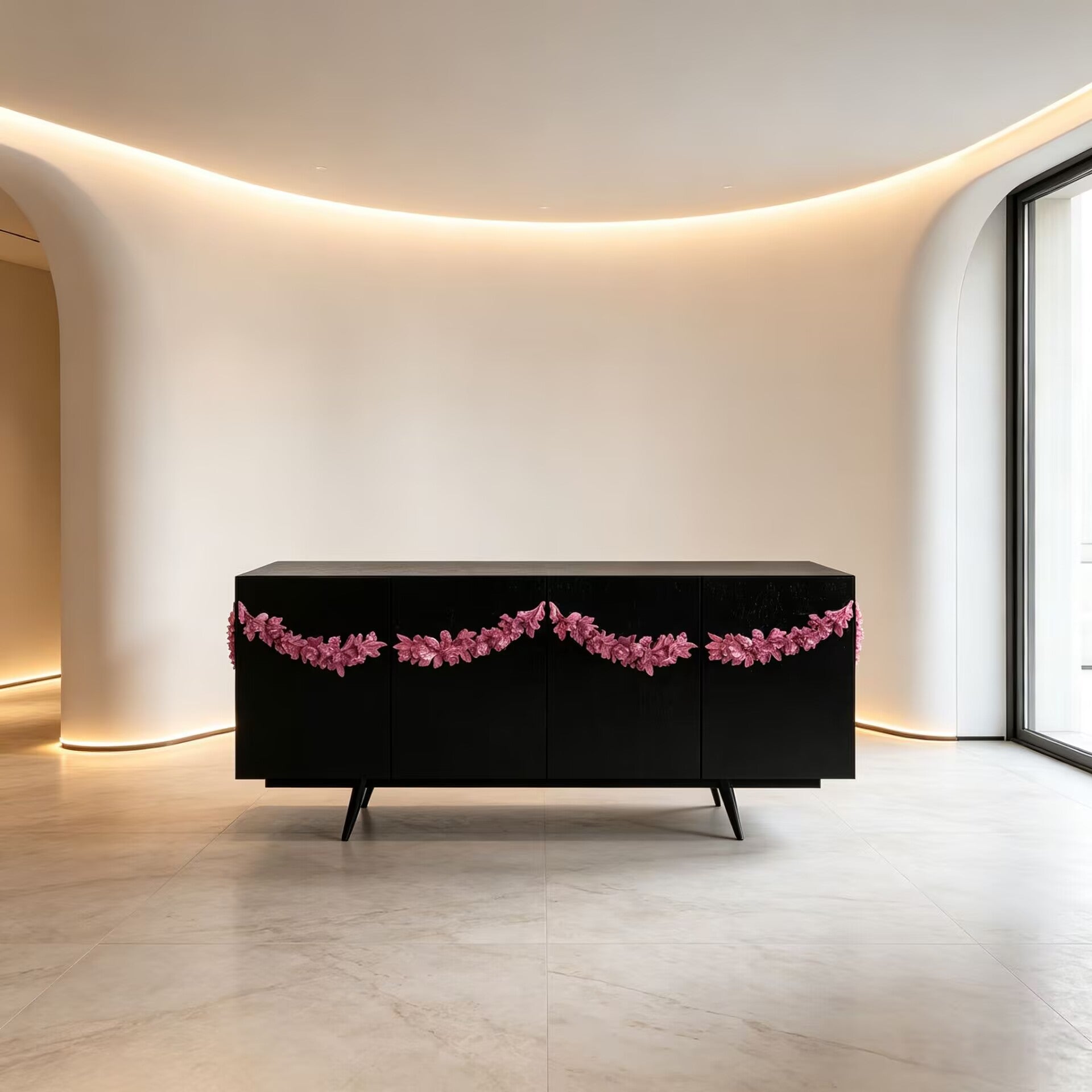 Majestic High-End Solid Wood Artistic Metal Carving Sideboard