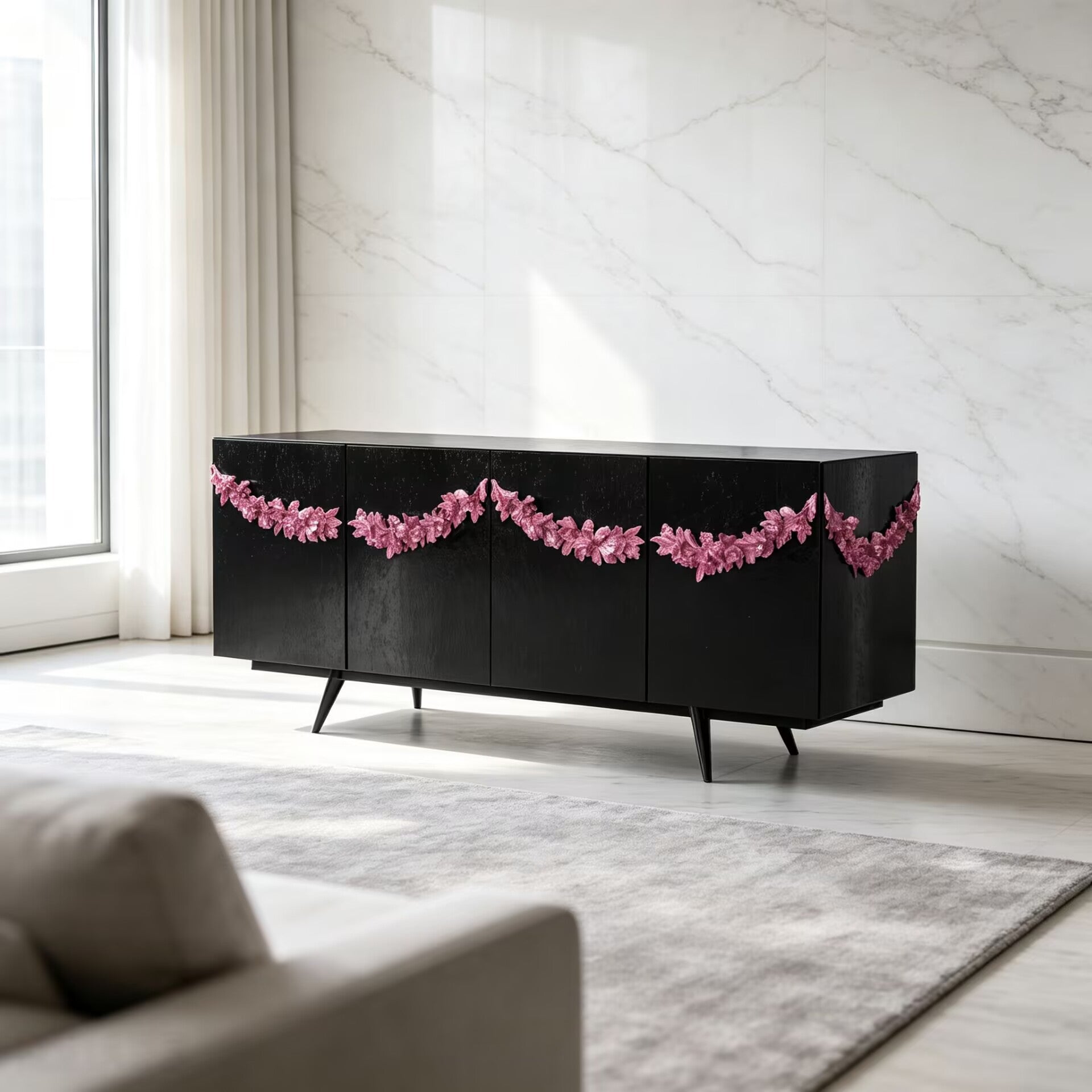 Majestic High-End Solid Wood Artistic Metal Carving Sideboard