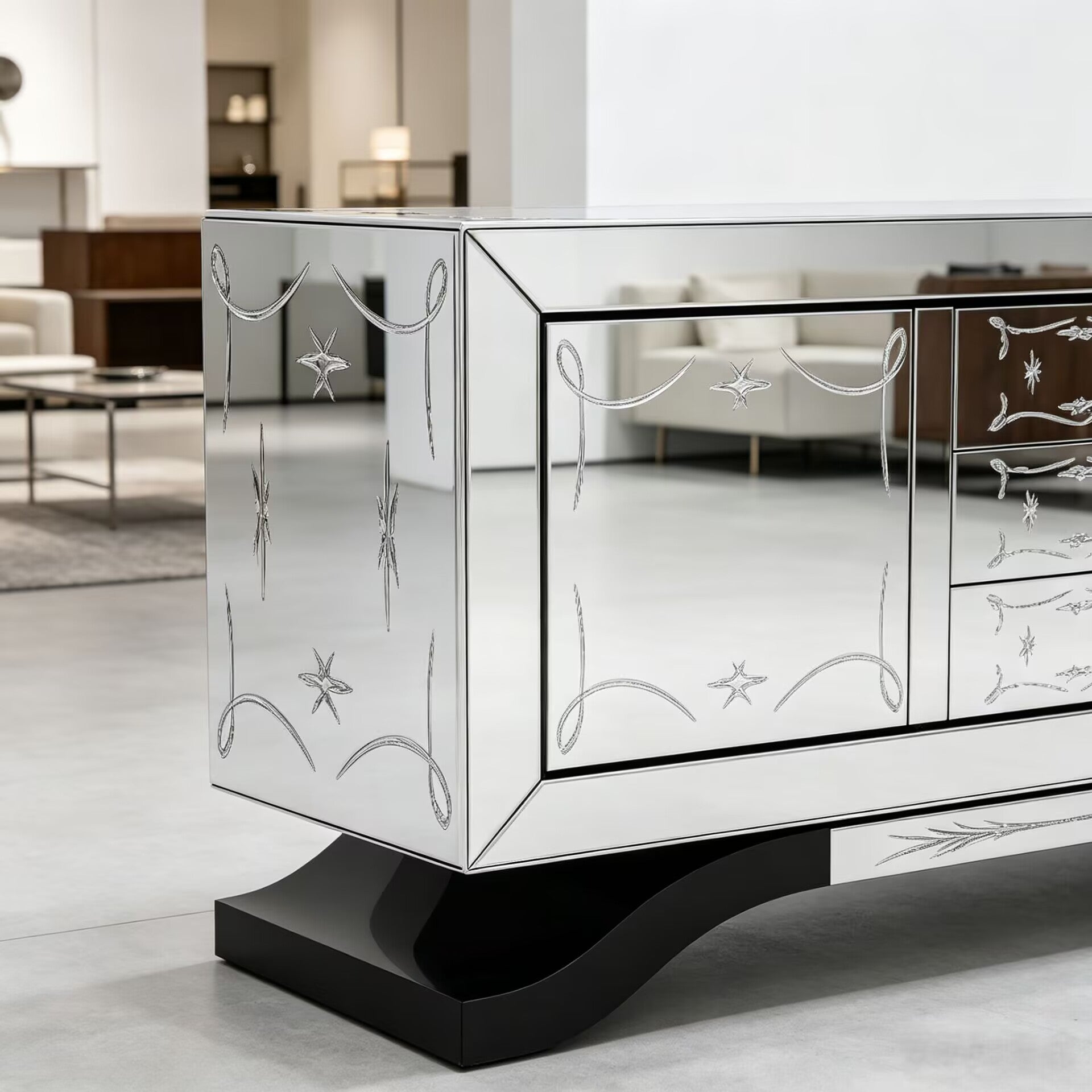 Metropolitan Villa Living Room Art Solid Wood Carving Sideboard