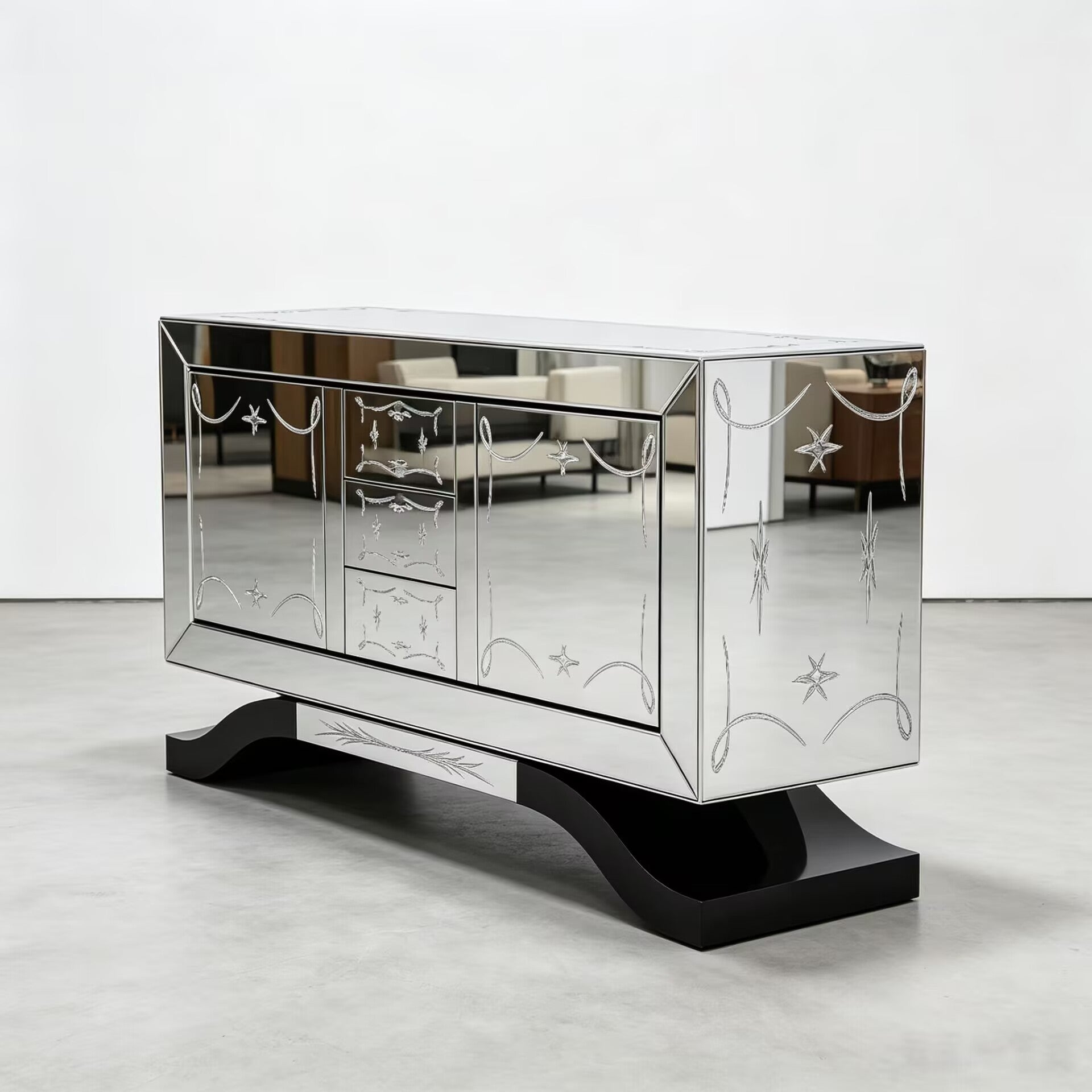 Metropolitan Villa Living Room Art Solid Wood Carving Sideboard