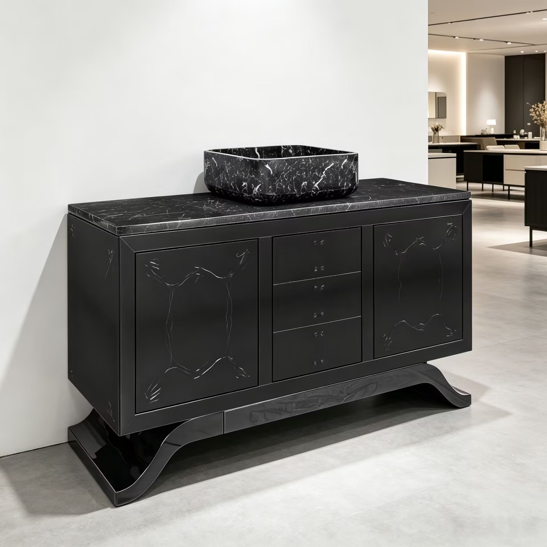 Metropolitan Minimalist Solid Wood Engraving Marble Washbasin