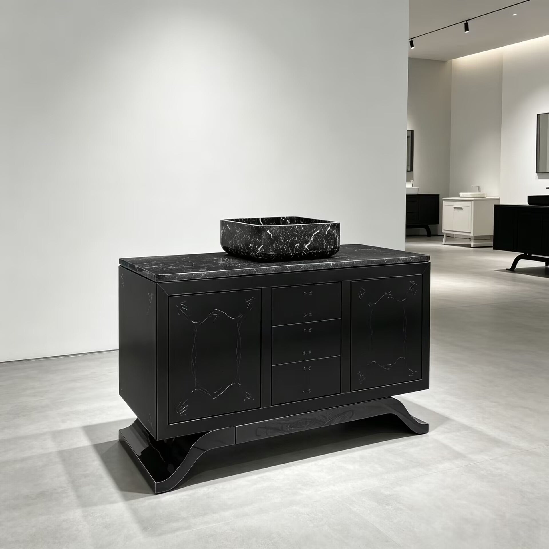 Metropolitan Minimalist Solid Wood Engraving Marble Washbasin