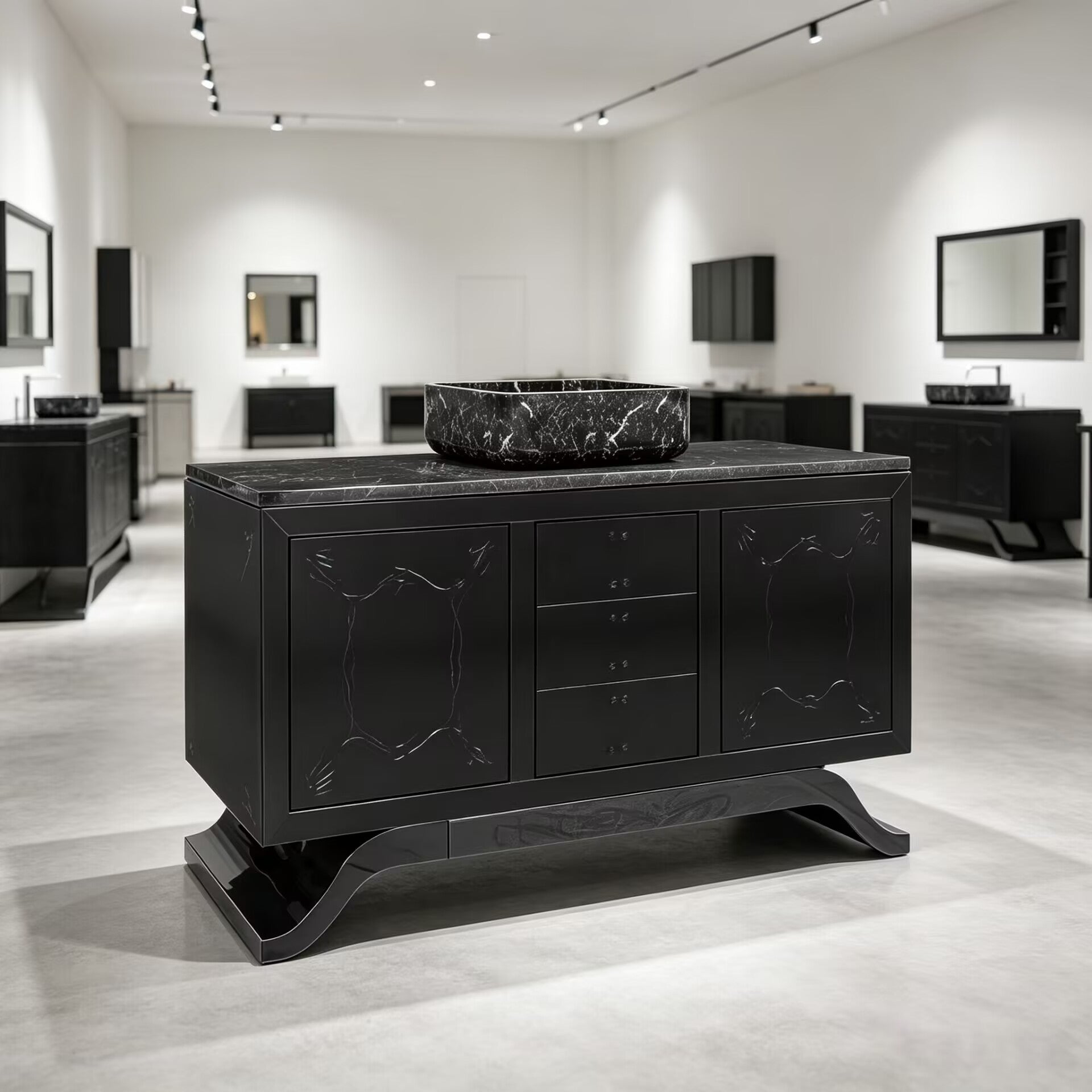 Metropolitan Minimalist Solid Wood Engraving Marble Washbasin