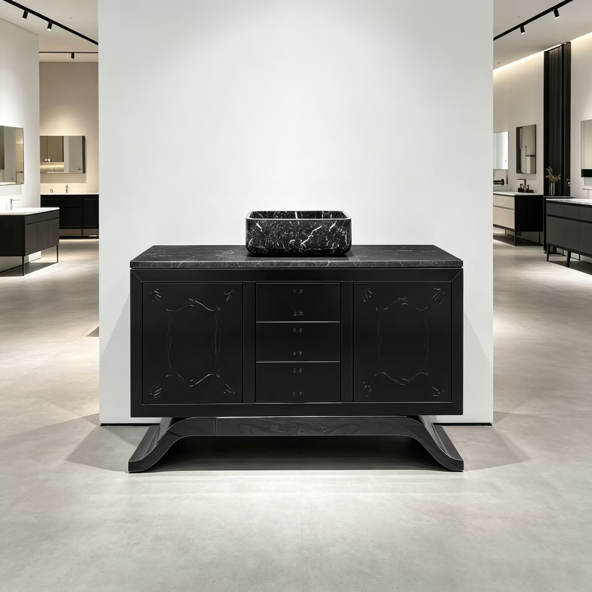 Metropolitan Minimalist Solid Wood Engraving Marble Washbasin