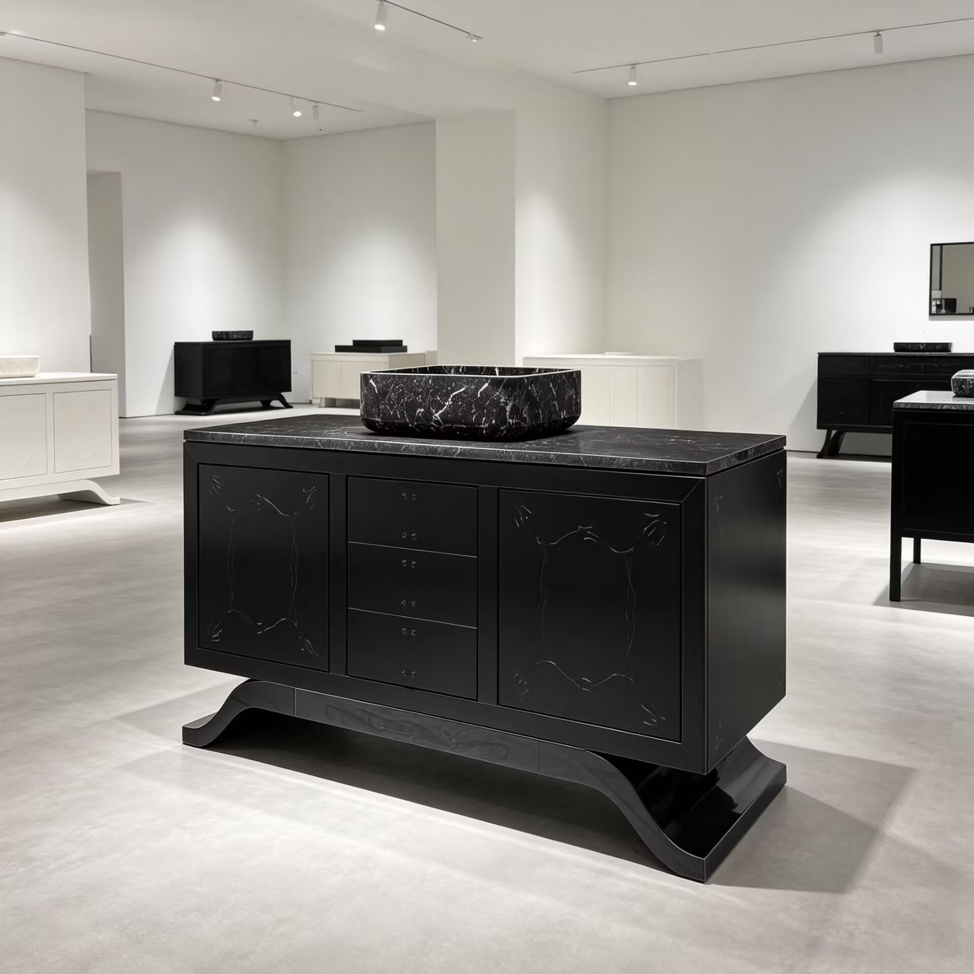 Metropolitan Minimalist Solid Wood Engraving Marble Washbasin