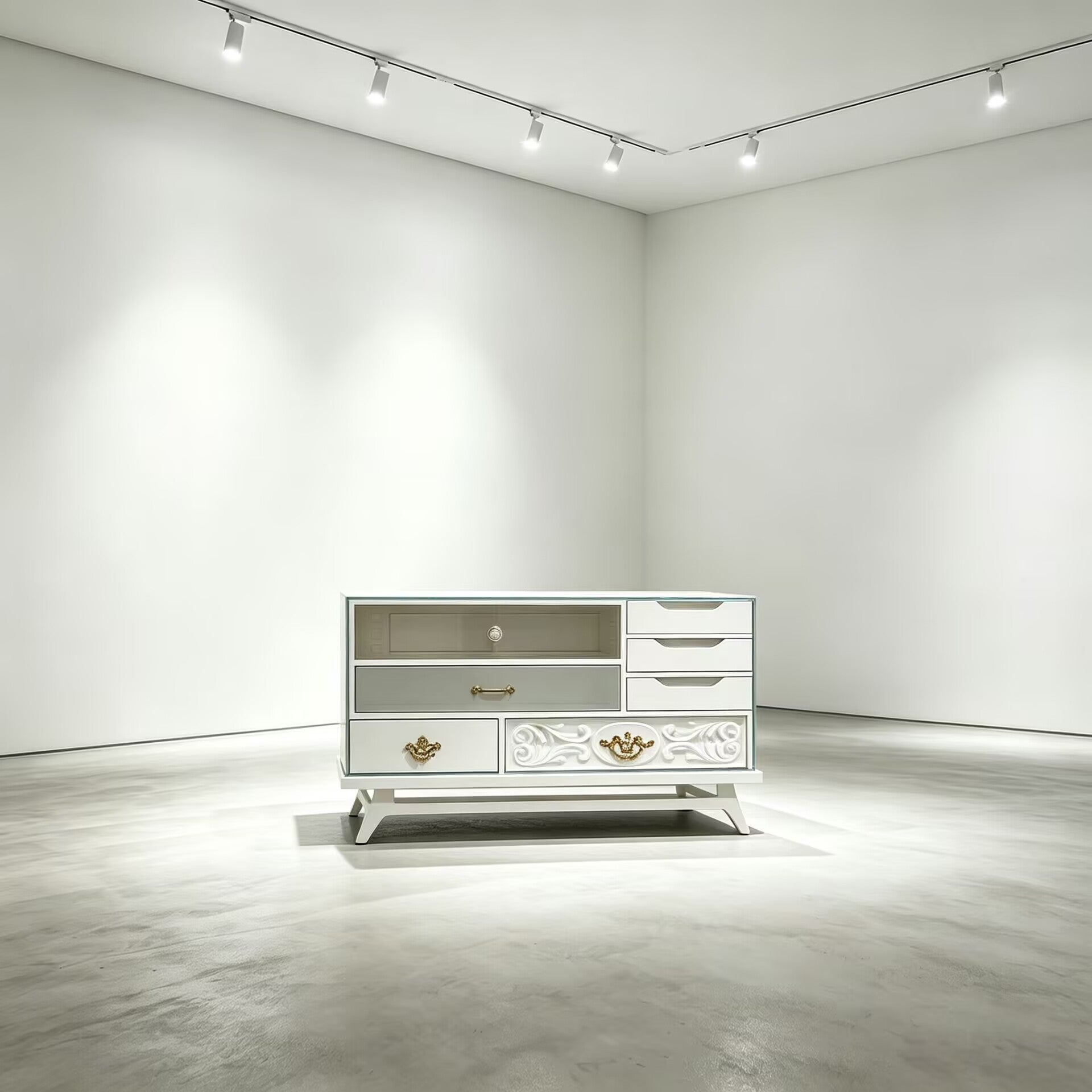 Mondrian Modern Simple Solid Wood Designer Glass Nightstand